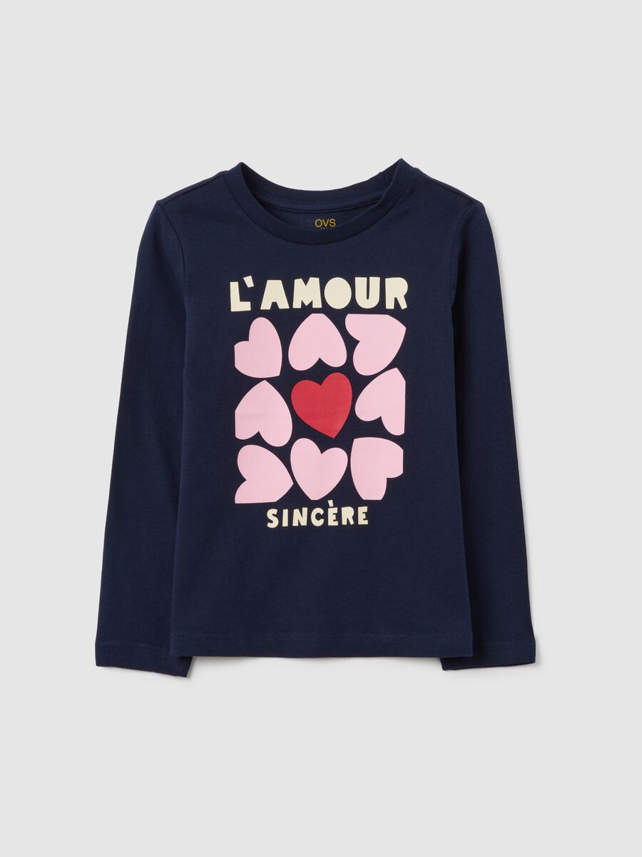 Girls' Regular Fit Blue Cotton T-Shirt with Print_0