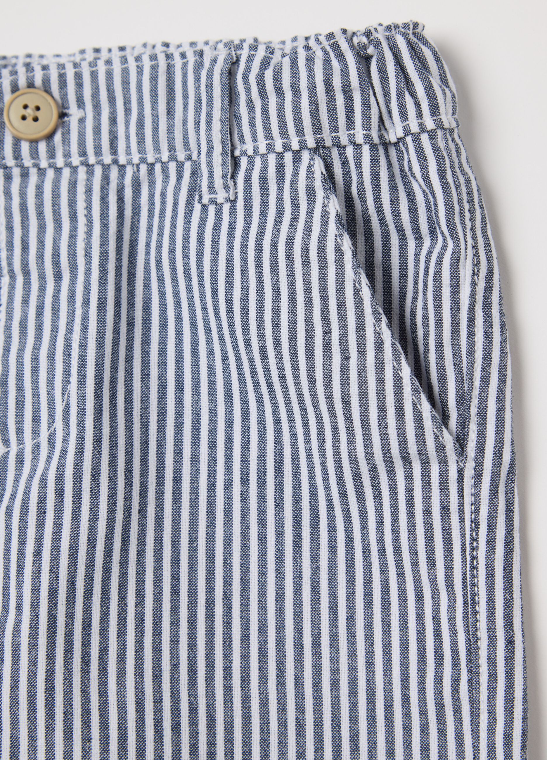 Cotton shorts with white and blue stripes