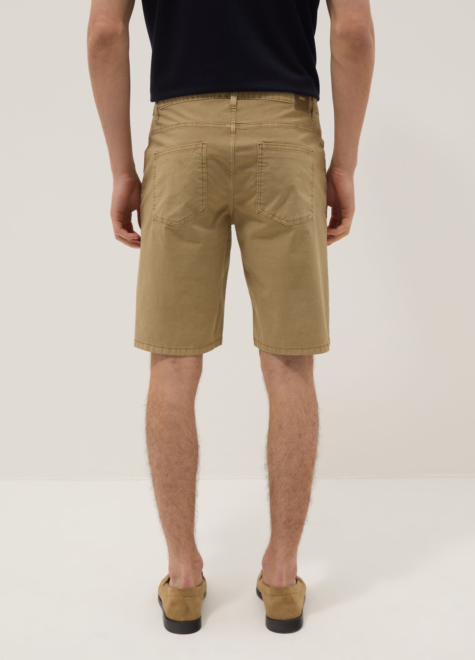 Beige regular-fit stretch cotton Bermuda shorts