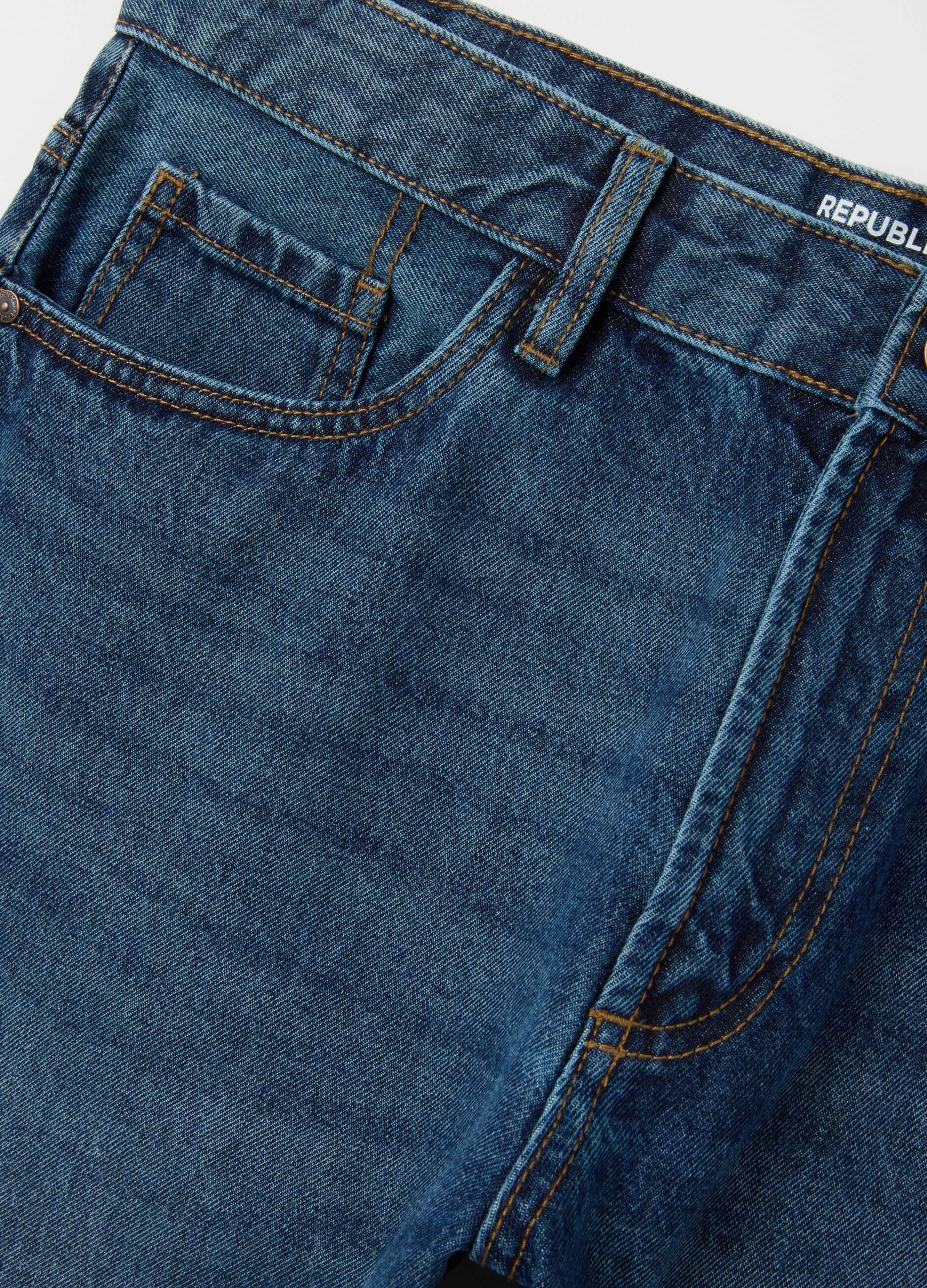 Regular fit blue pure cotton jeans