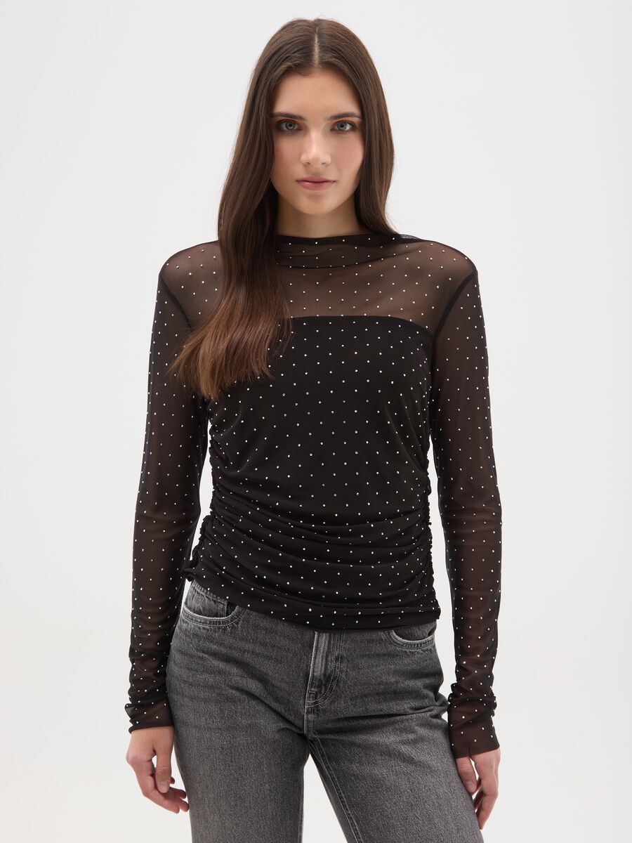 Maglia nera regular fit con pois_0