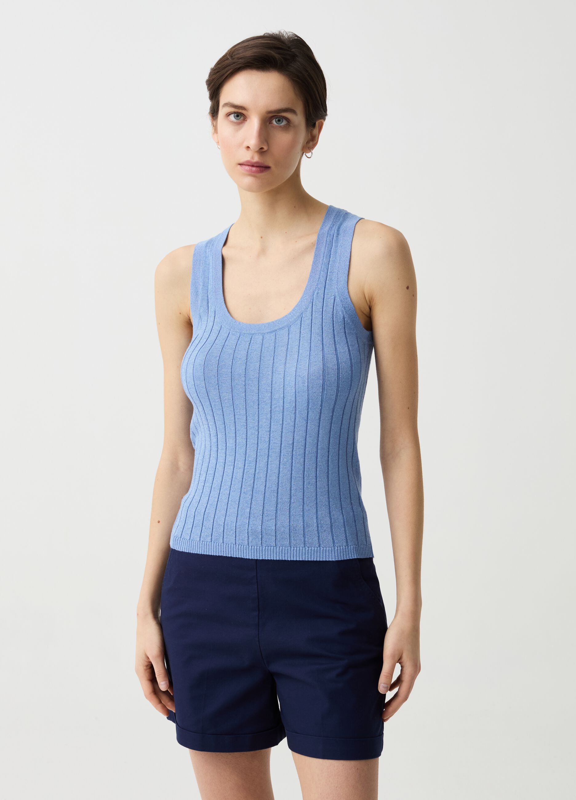 Flat ribbed tank top with lurex