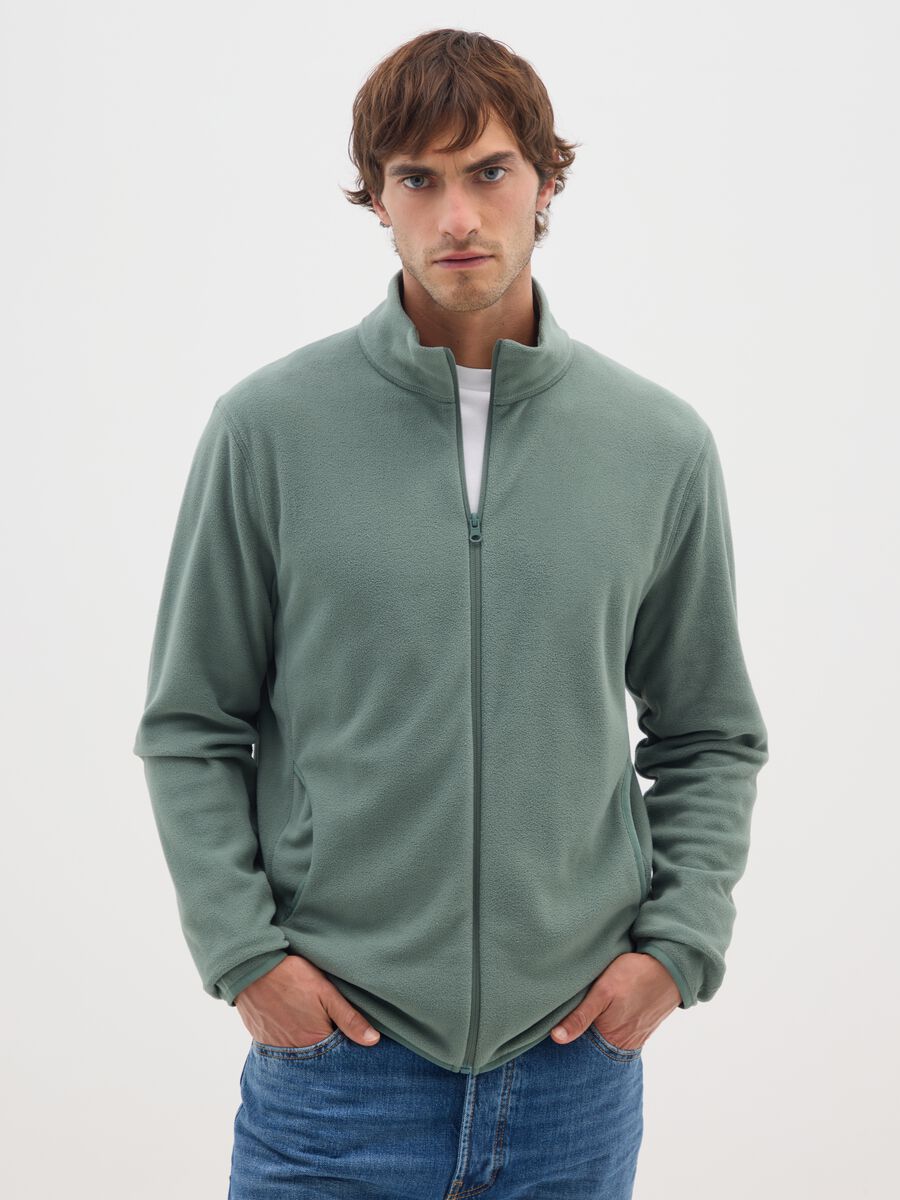 Felpa in pile verde regular fit_0