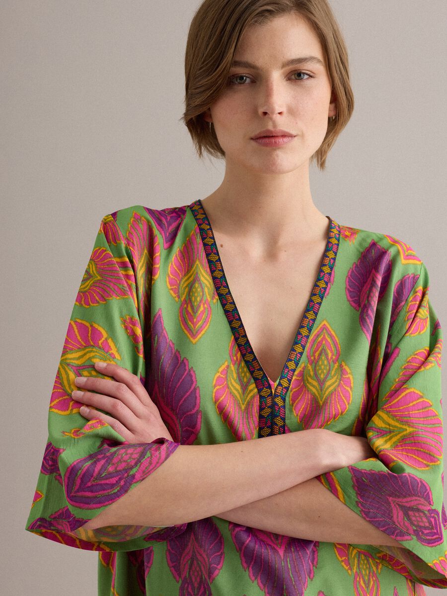 Green viscose-blend midi dress with print_3