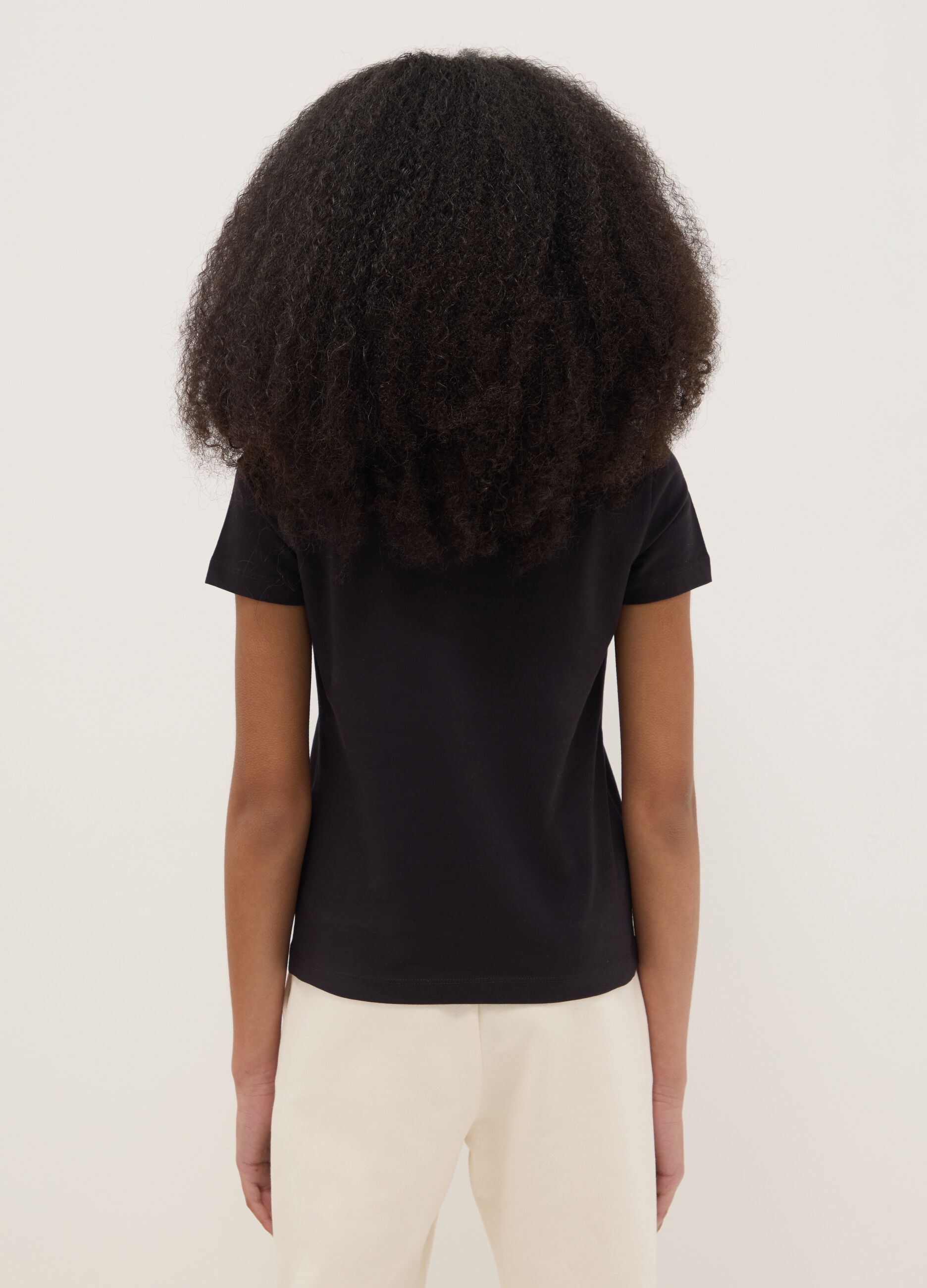 Girls' black cotton blend T-shirt regular fit