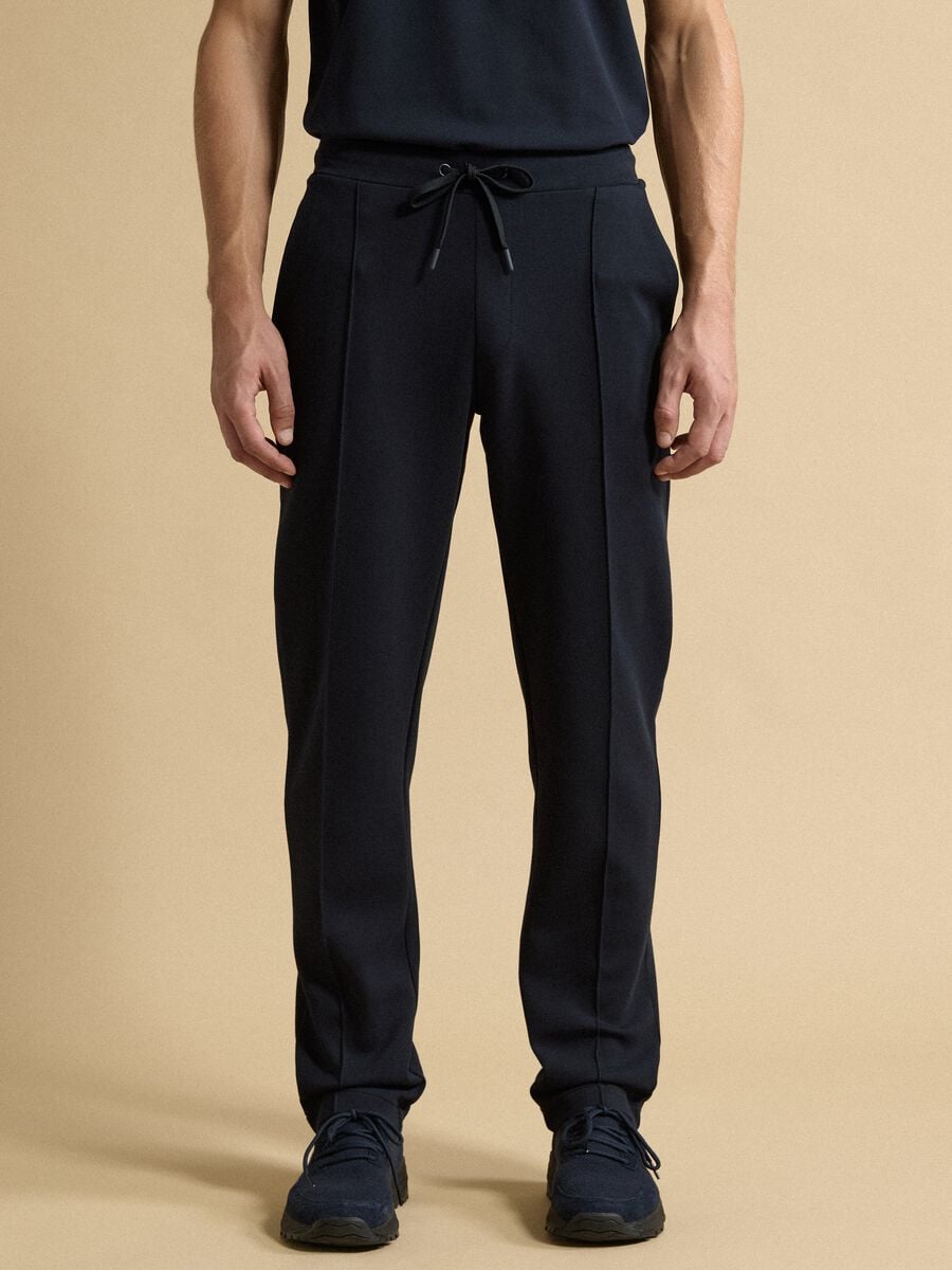 Pantaloni blu in cotone elasticizzato regular fit_1