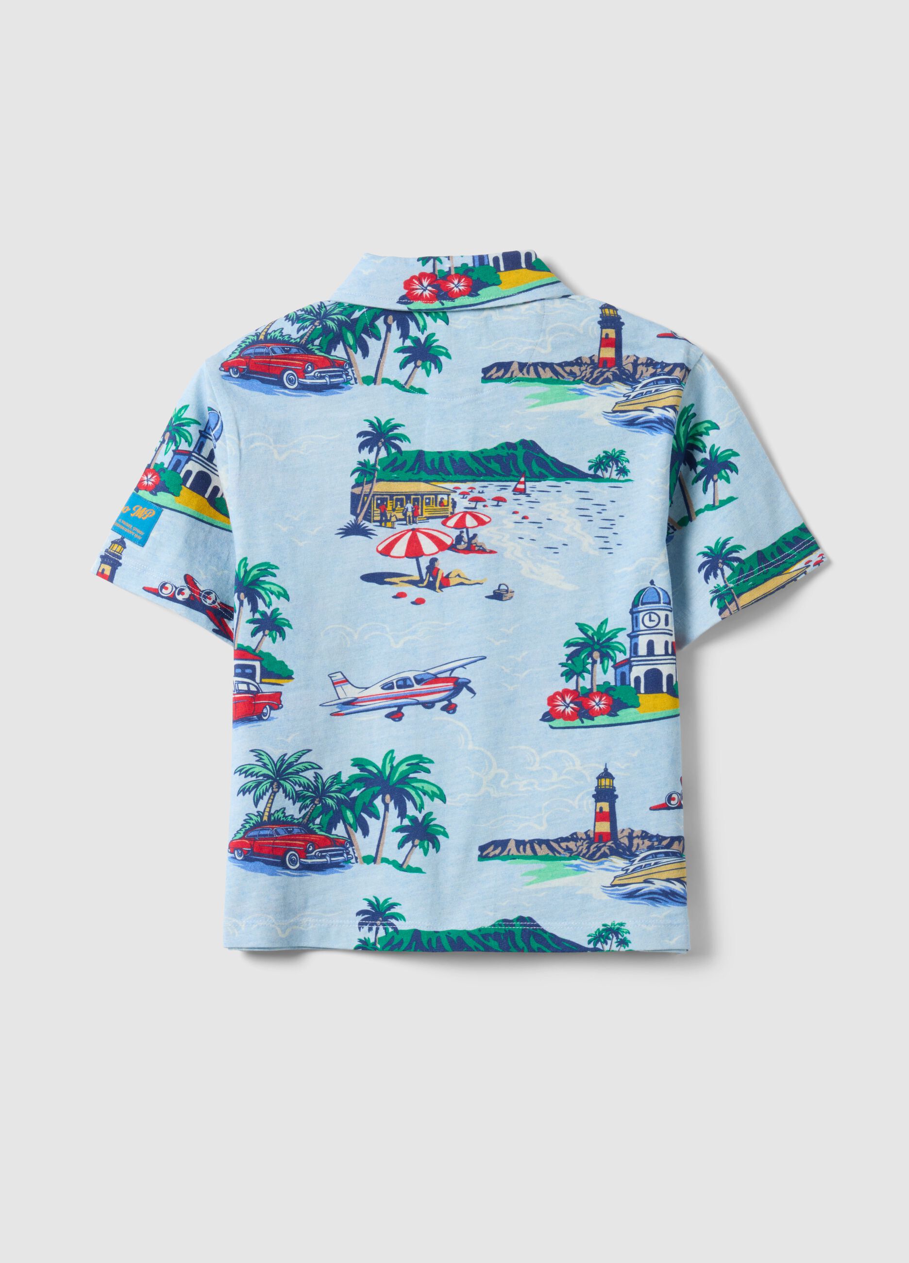 Multicolour pure cotton children's polo, regular fit with prints