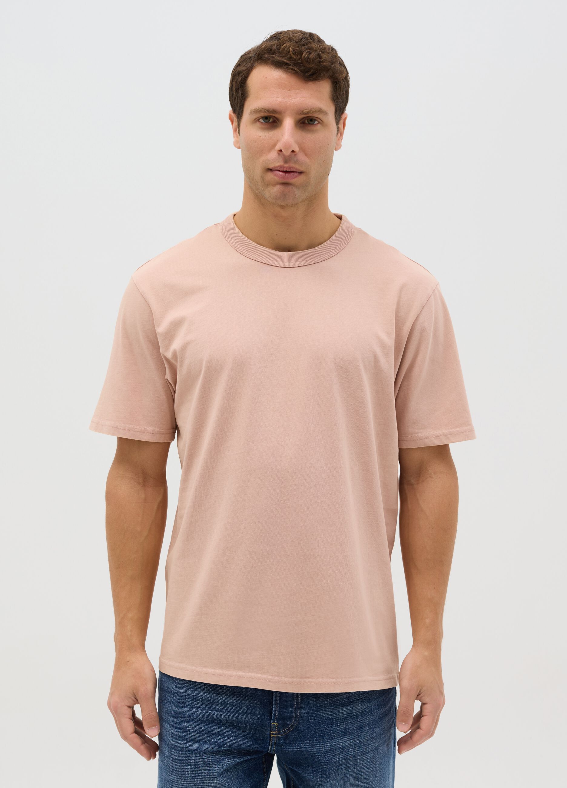 Pink short-sleeve cotton T-shirt