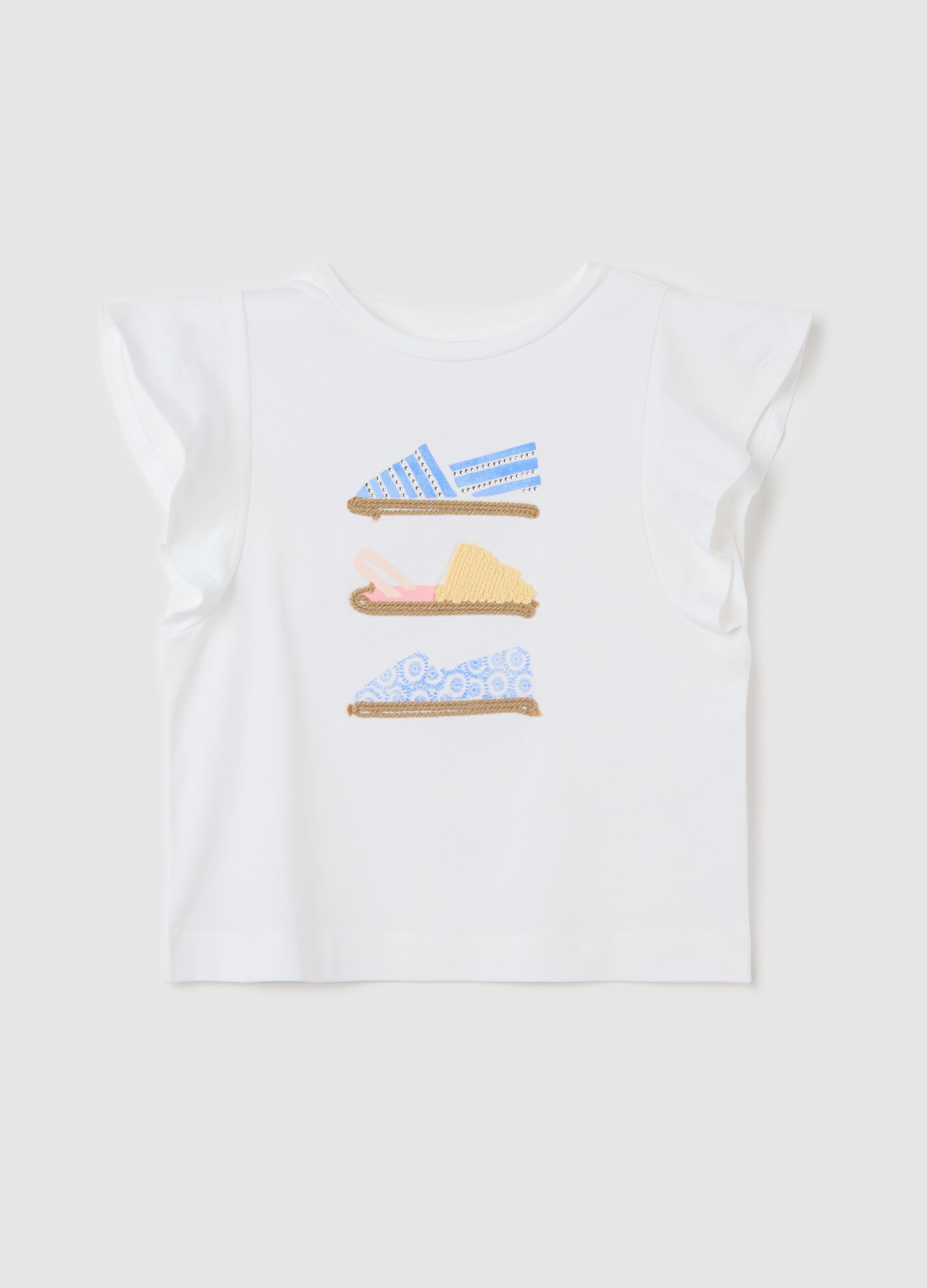 Girls’ regular-fit white T-shirt in stretch cotton