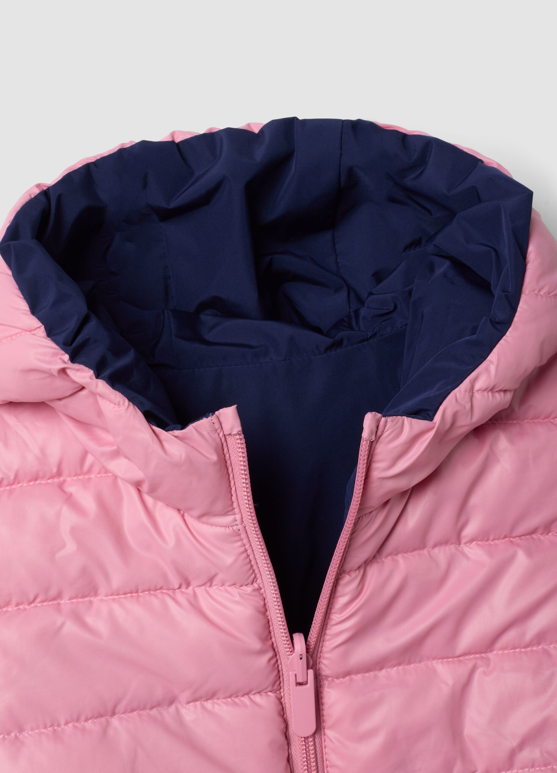 Giubbotto Ultralight reversibile blu imbottito con cappuccio per bambina