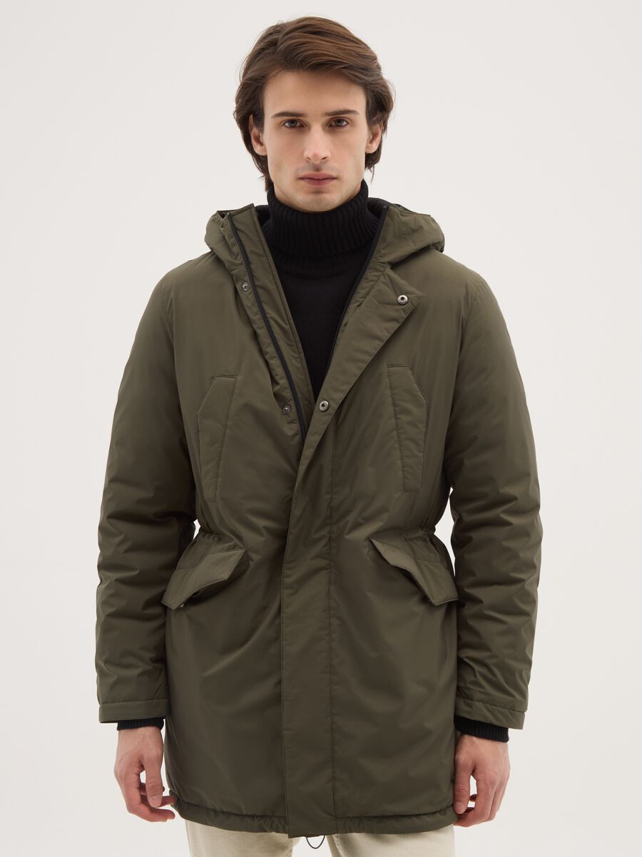 Parka imbottito verde regular fit con cappuccio e zip_0