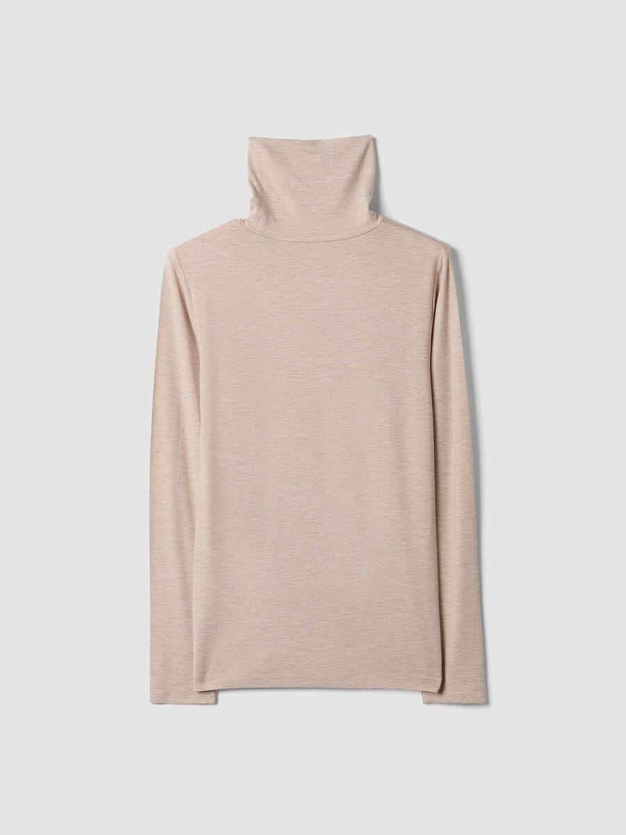 Beige stretch viscose top with mock neck, regular fit_6