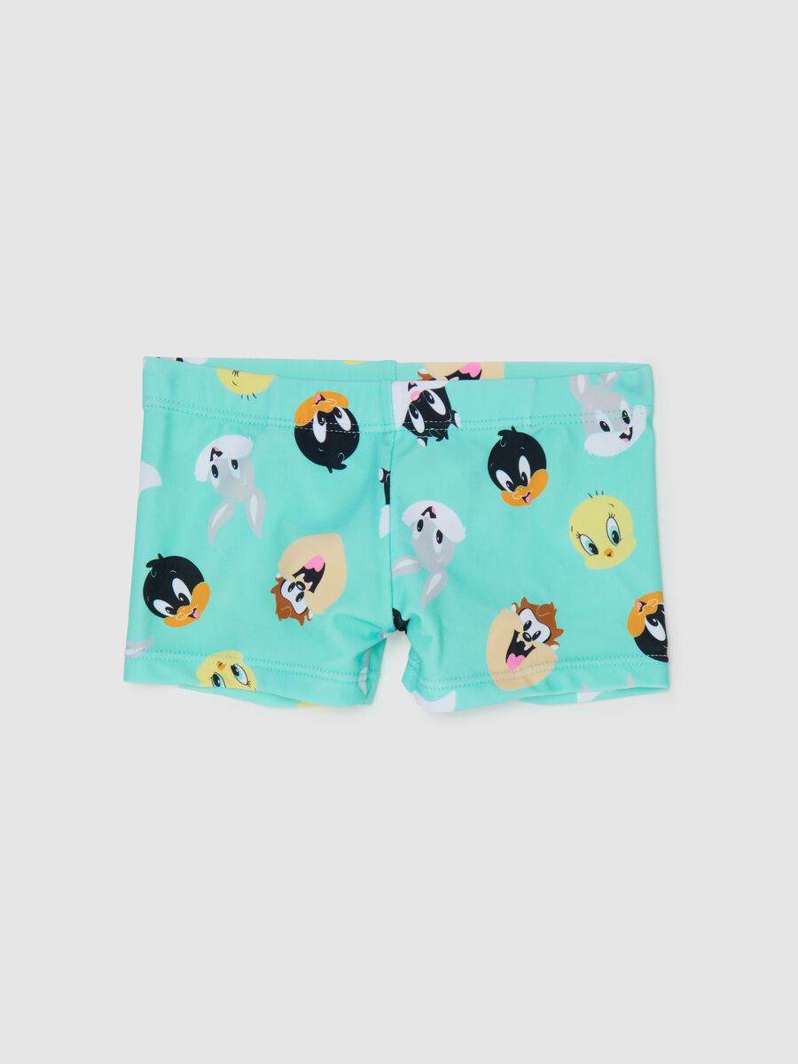 Boys’ swimsuit in light blue stretch fabric with print_0