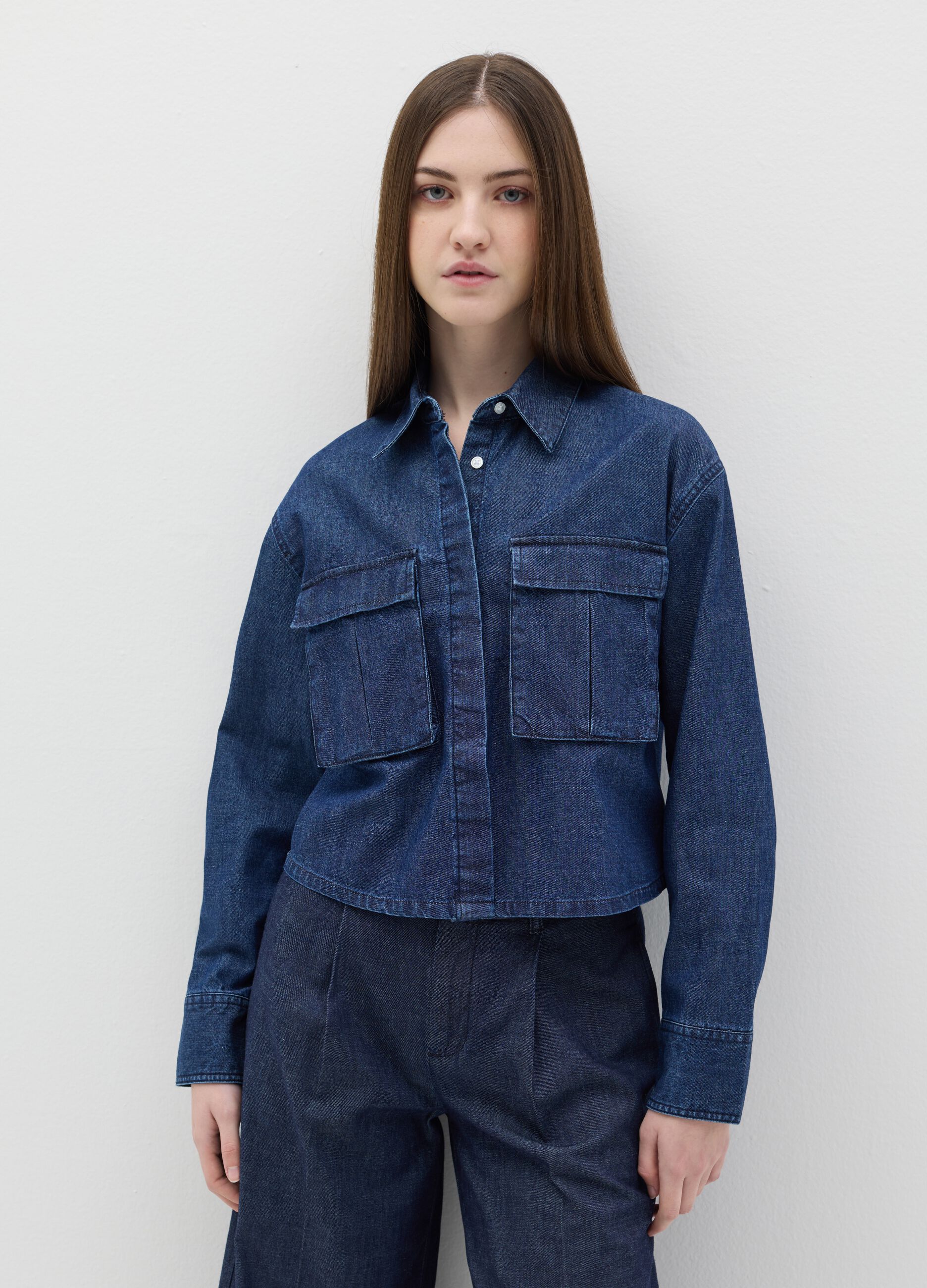 Boxy-fit shacket in denim