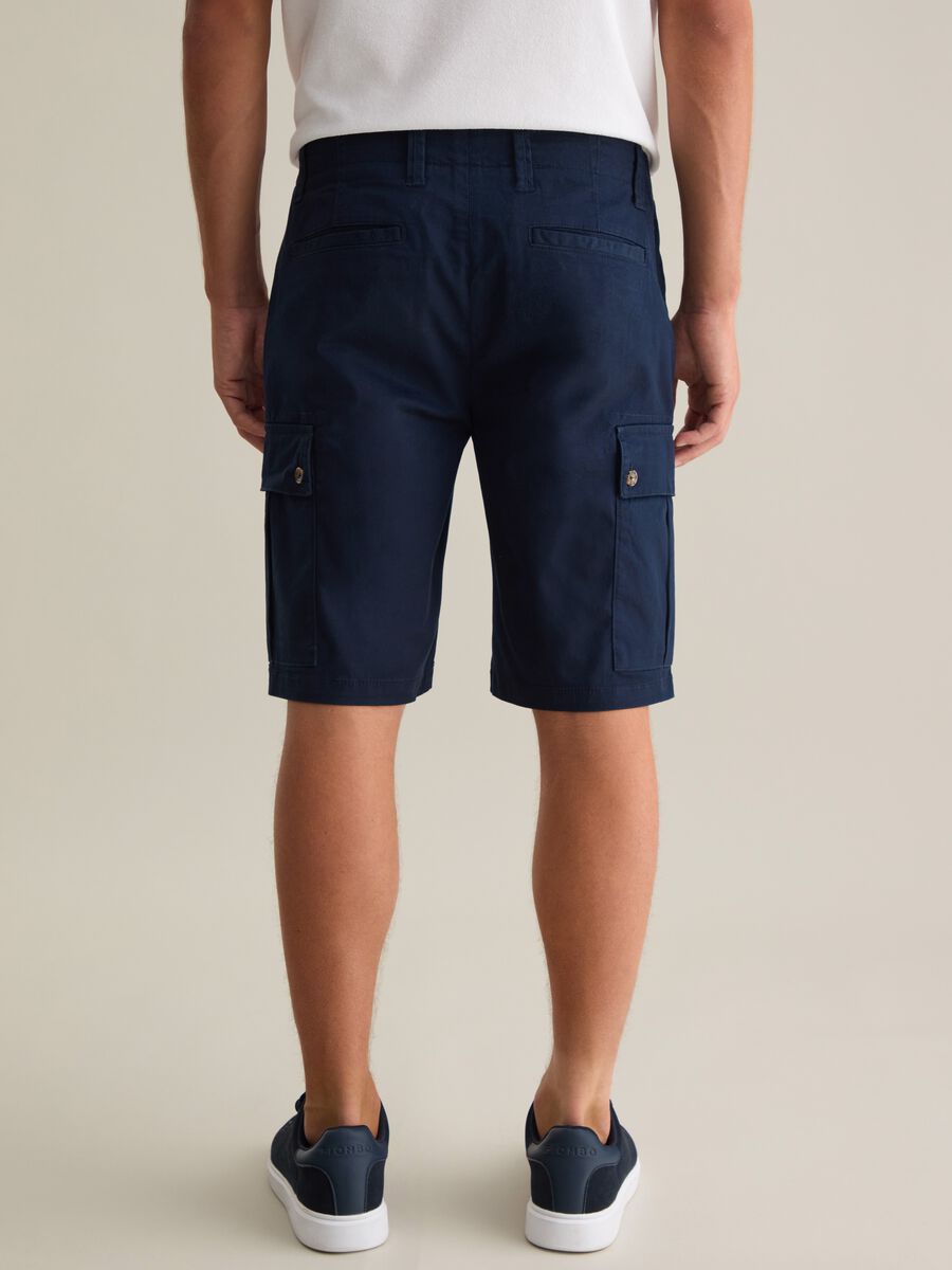 Stretch Cotton Blue Cargo Shorts Piombo_2