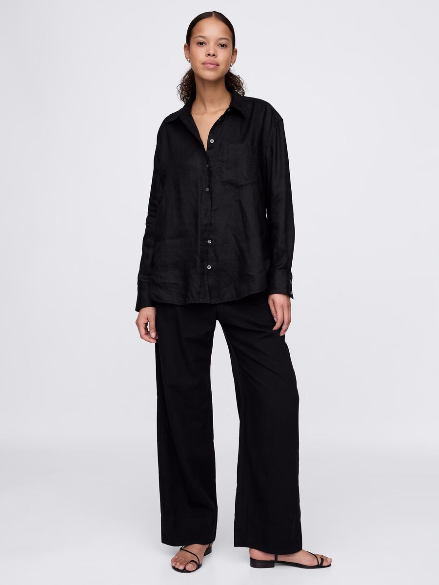 Wide black shirt in 100% linen_1