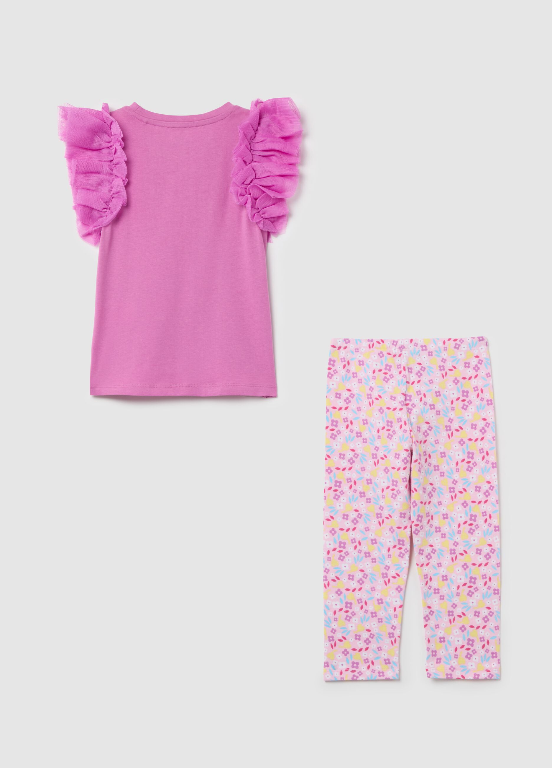 Cotton jogging set with flounce and print
