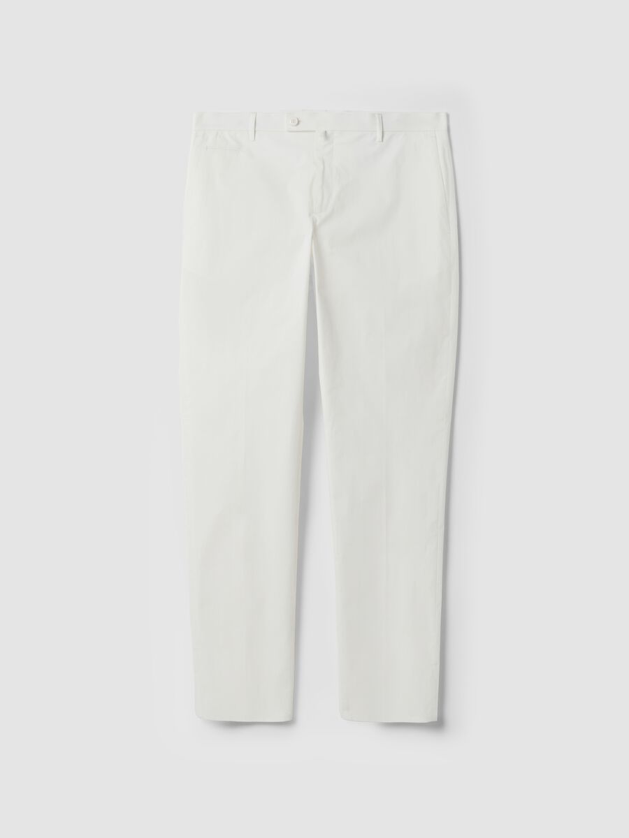 Pantaloni in cotone elasticizzato bianchi regular fit_0