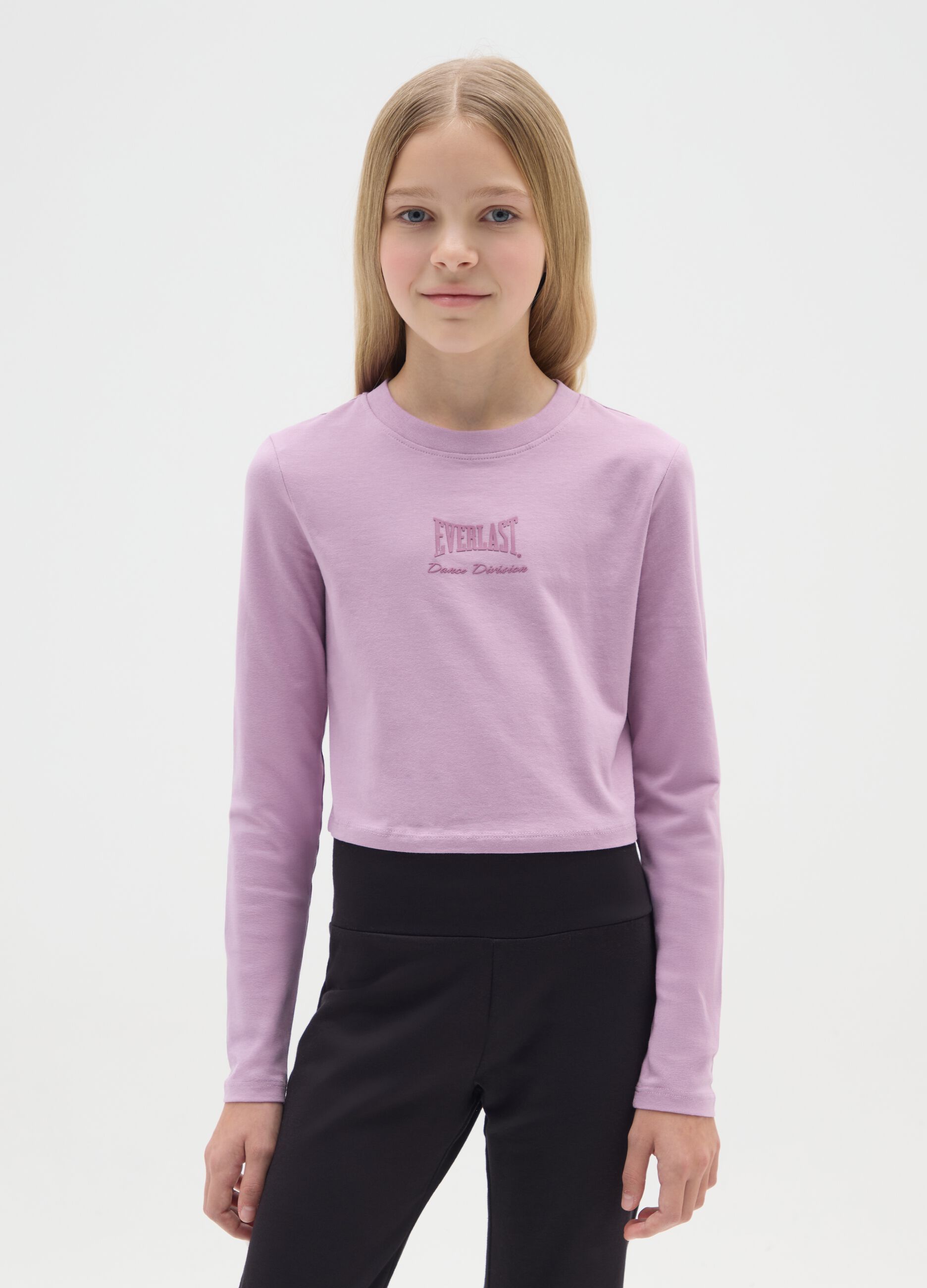 Pink long-sleeved stretch cotton t-shirt