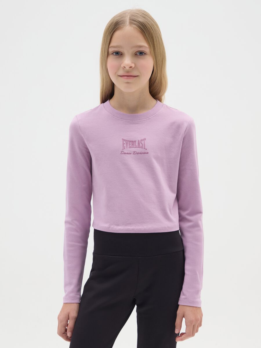 Maglietta da ragazza in cotone elasticizzato rosa regular fit con logo Everlast_0