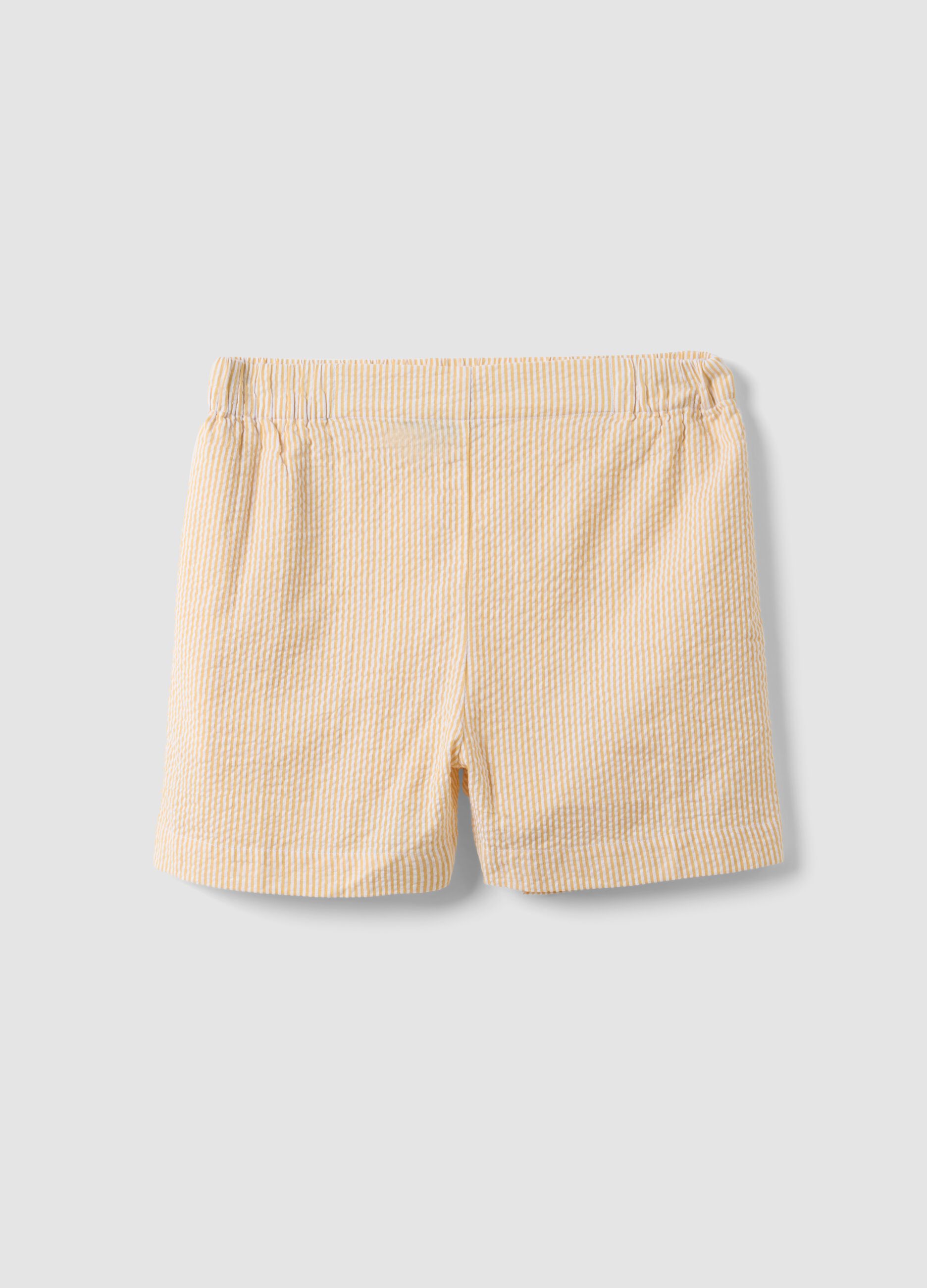 Regular-fit pure cotton shorts with yellow and white stripes
