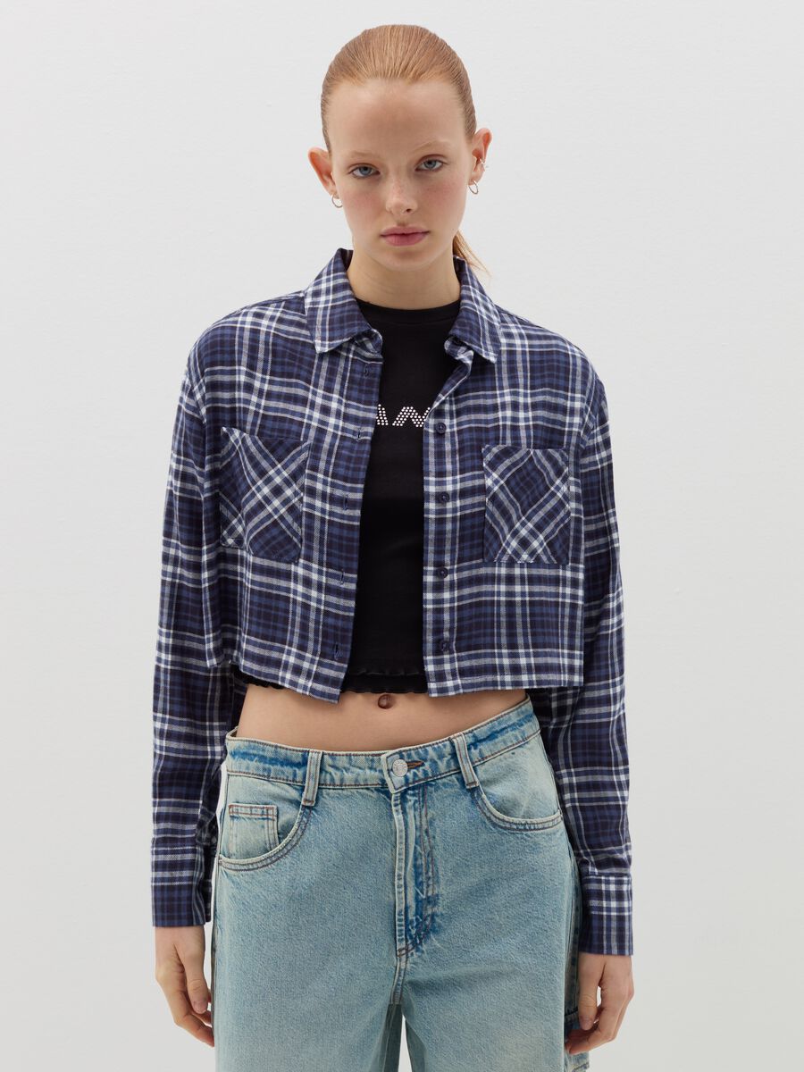 Crop shirt in check flannel_0