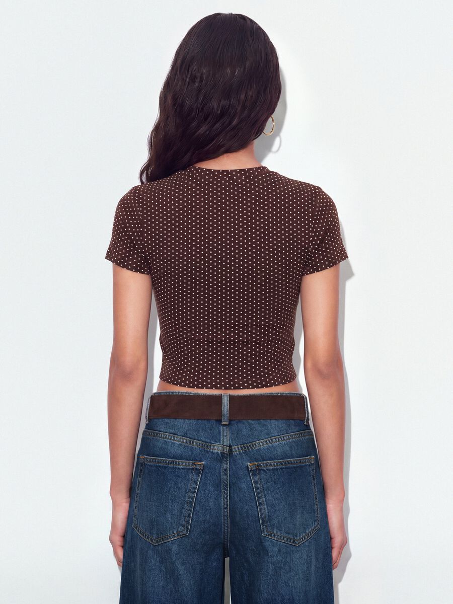 Brown polka-dot cropped pure cotton T-shirt, regular fit_2