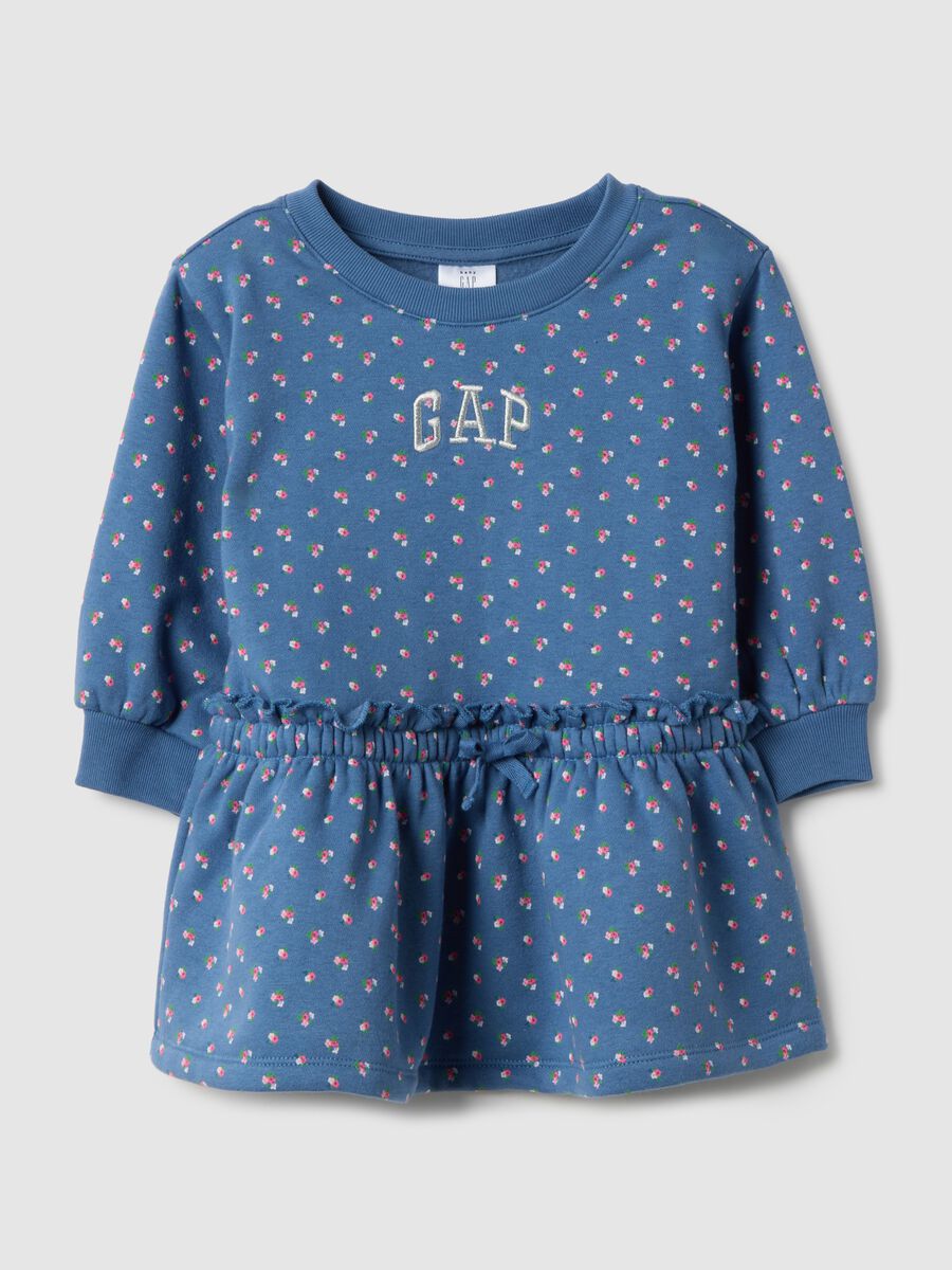 Vestito blu da bambina in misto cotone regular fit con stampa floreale_0