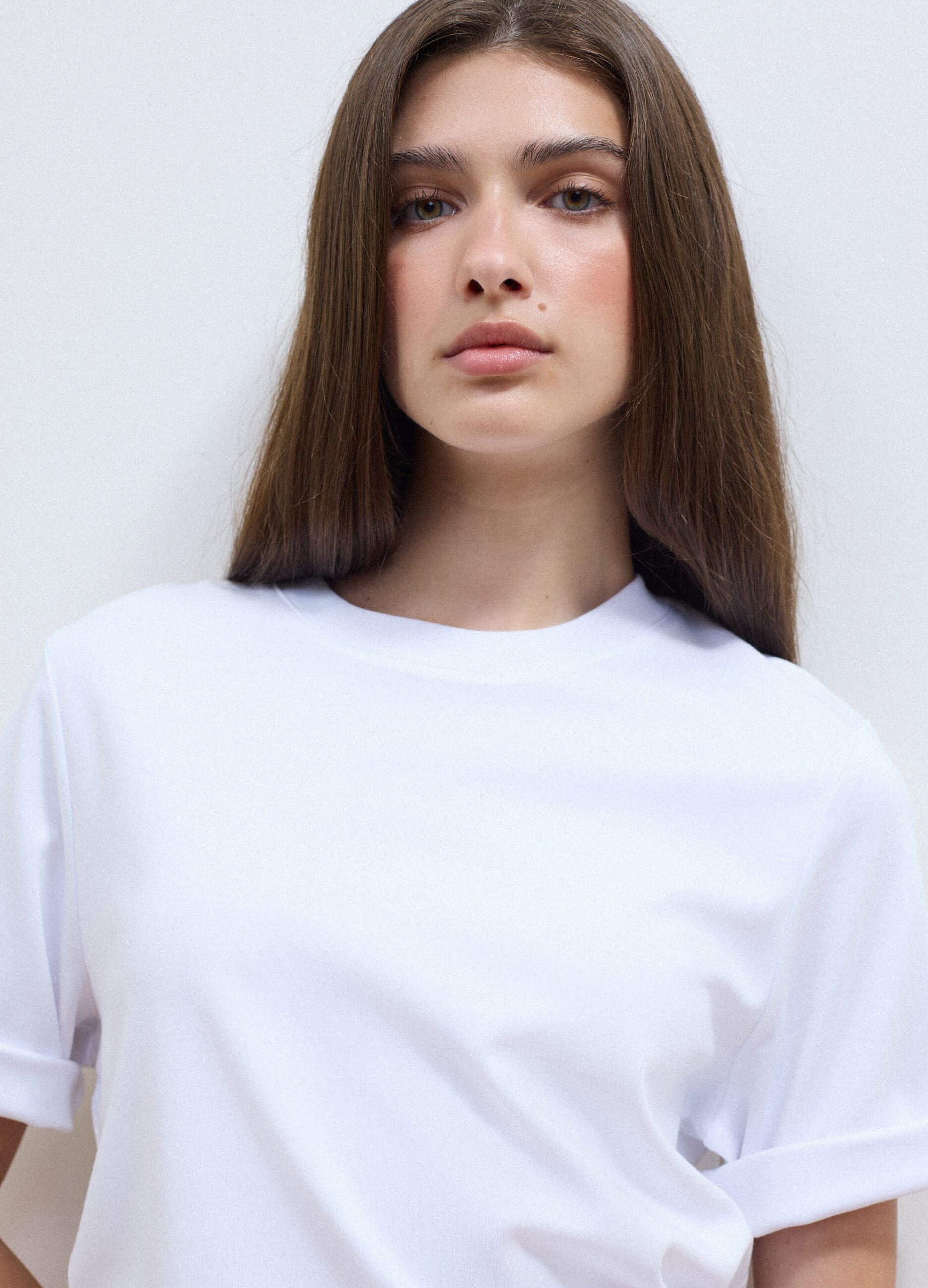 White boxy-fit T-shirt in cotton and viscose blend