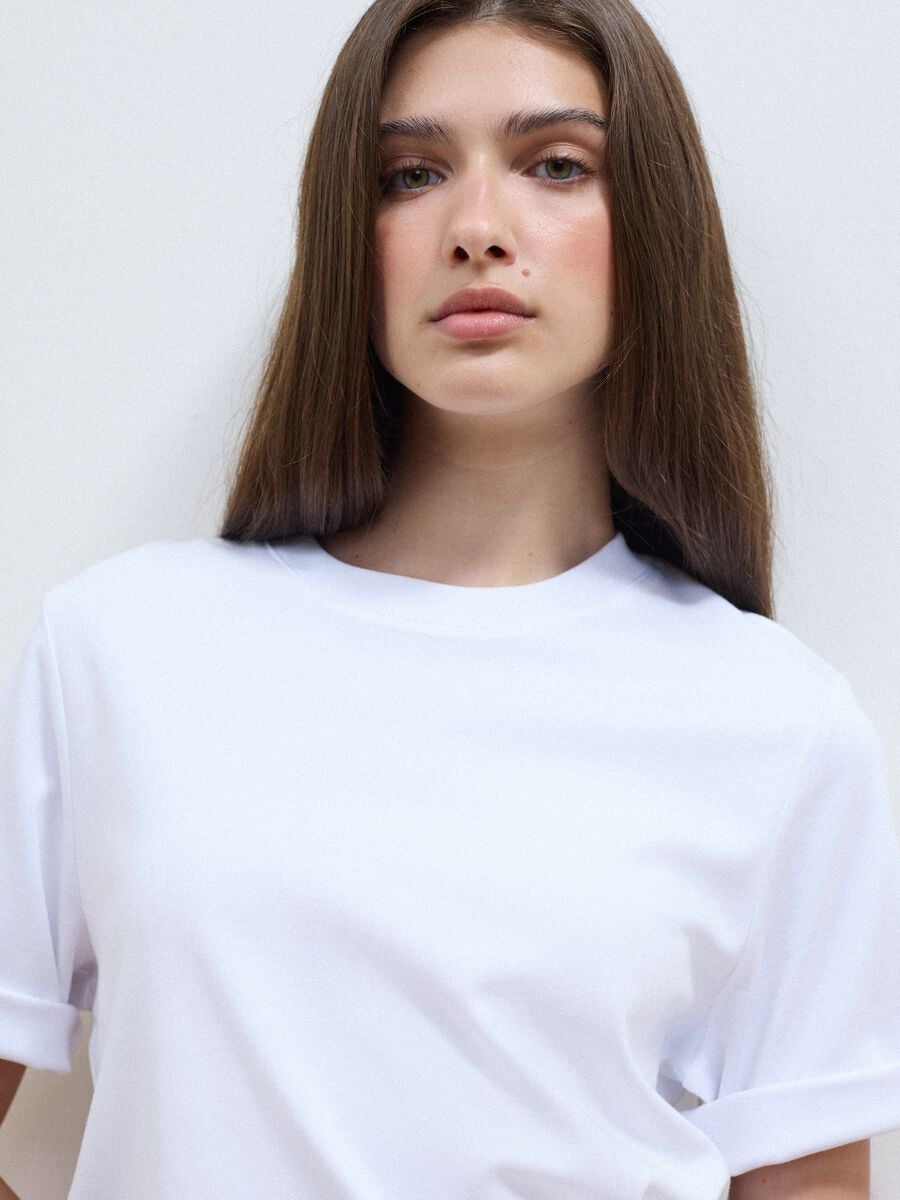 White boxy-fit T-shirt in cotton and viscose blend_0