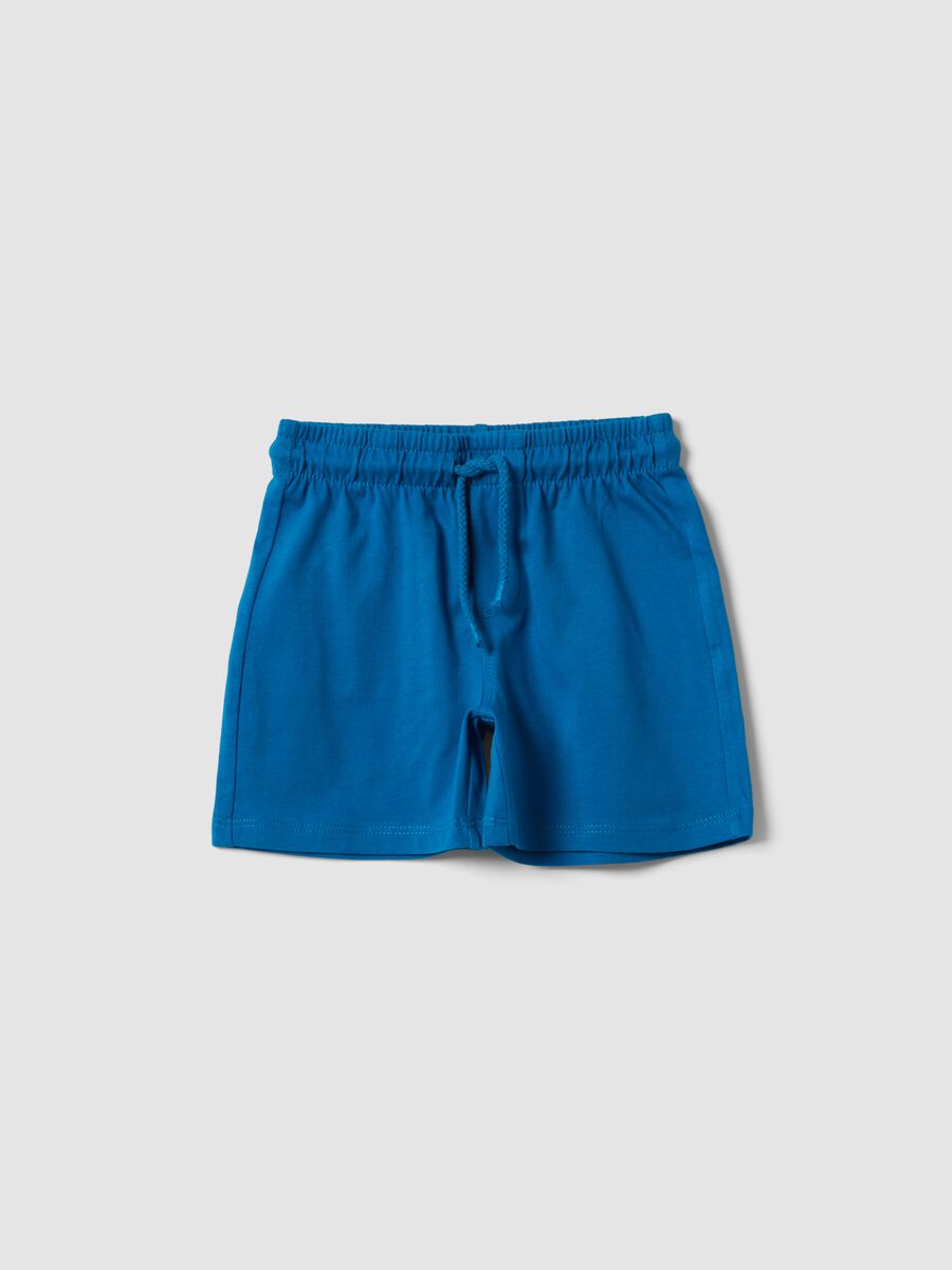 Shorts blu in puro cotone organico con vita elasticizzata per bimbo regular fit_0