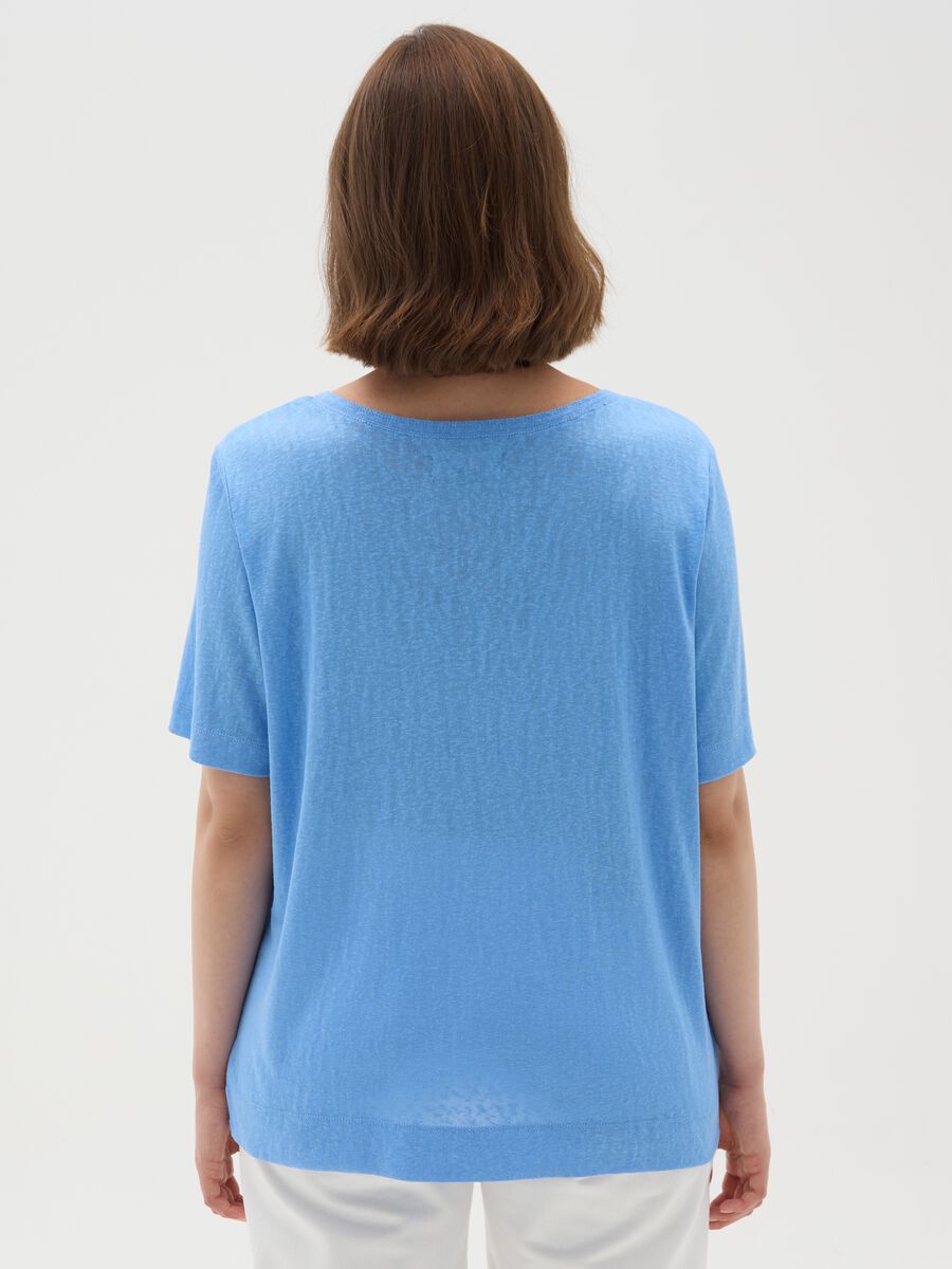 Women's blue mixed fabric regular fit T-shirt_3