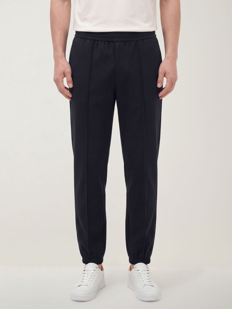 Pantaloni jogger blu notte in tessuto elasticizzato relaxed fit_1