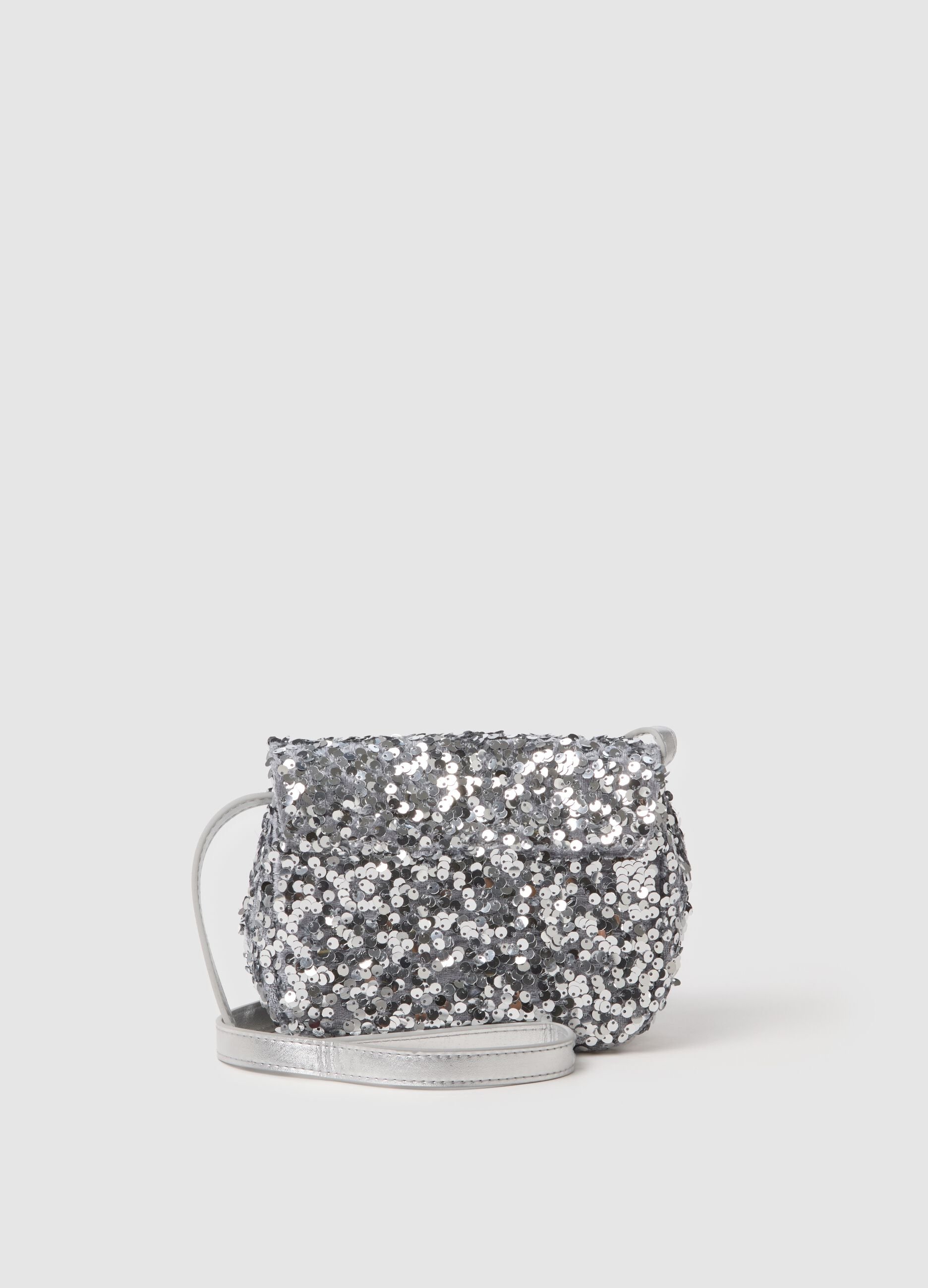 Grey girl's handbag with sequins