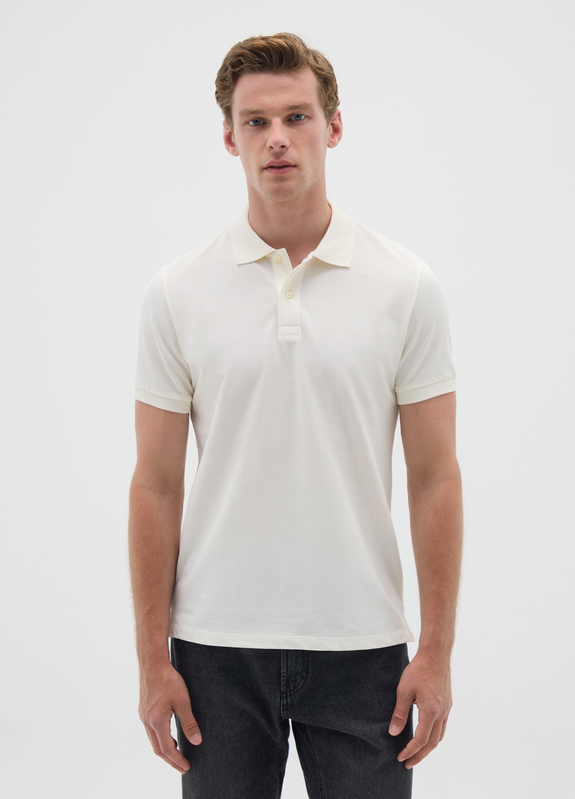 Men's beige pure cotton polo regular fit