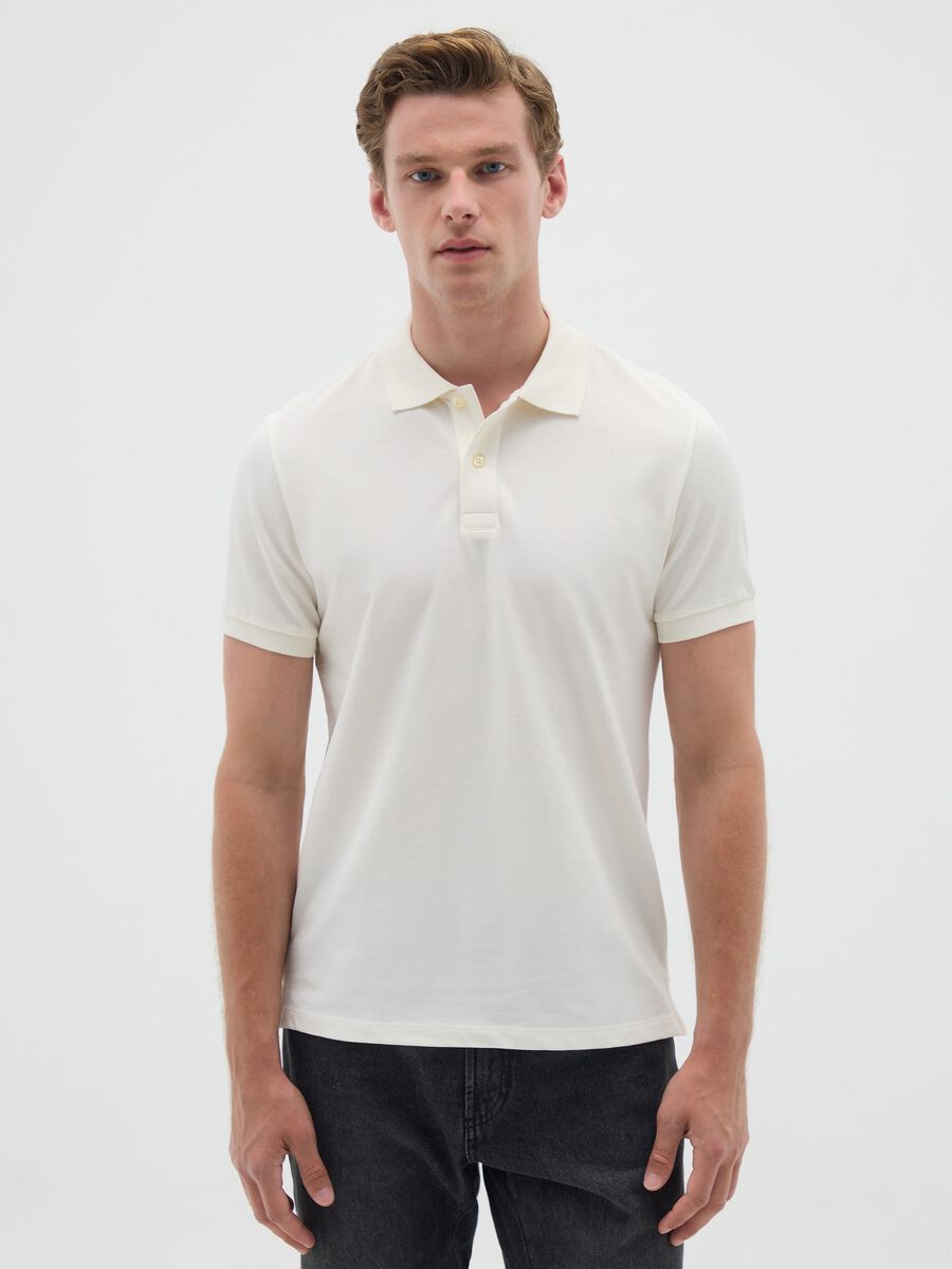 Polo da uomo in puro cotone beige regular fit_0
