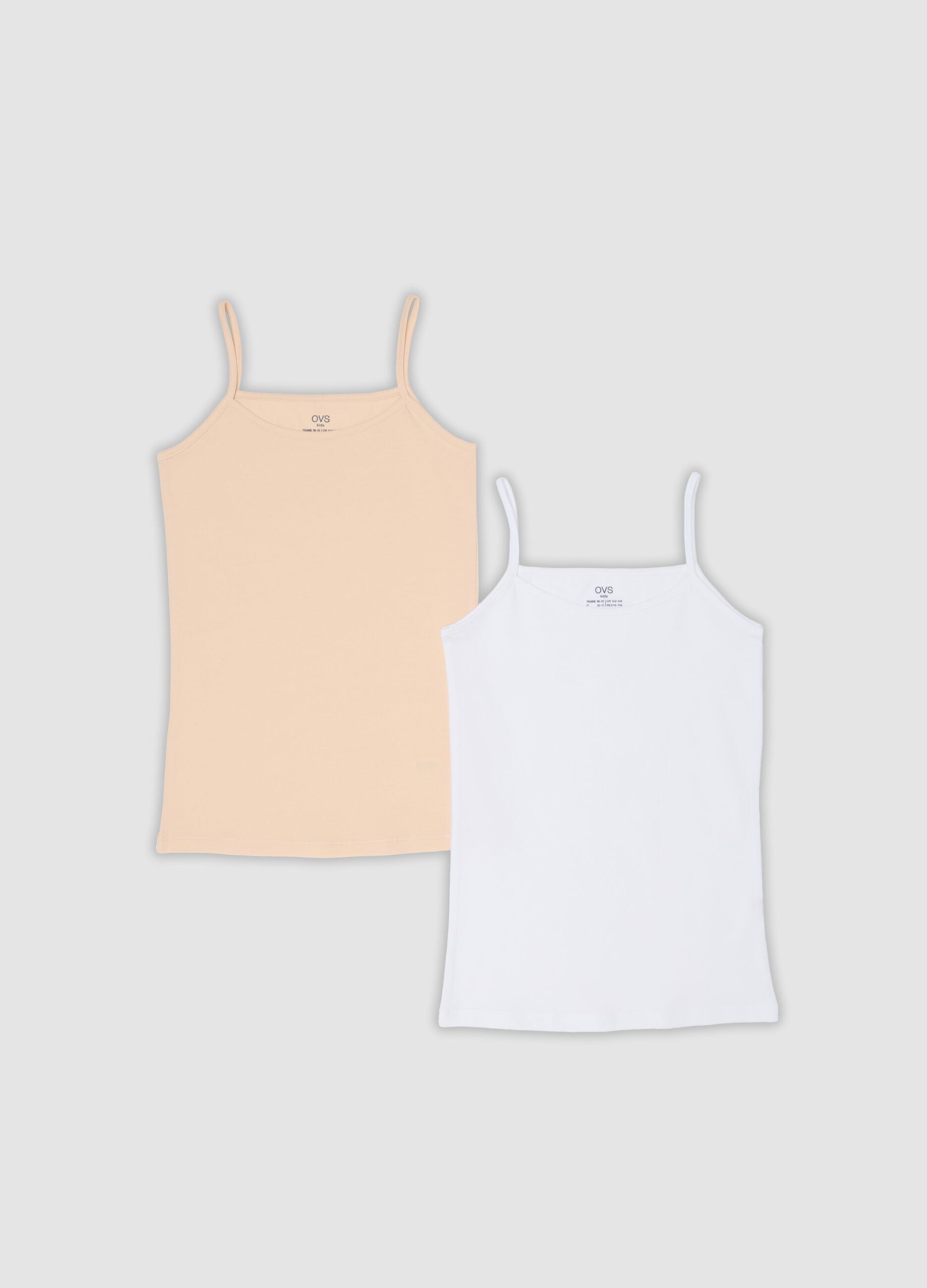 Bipack di canottiere beige e bianco in cotone organico regular fit per bambina