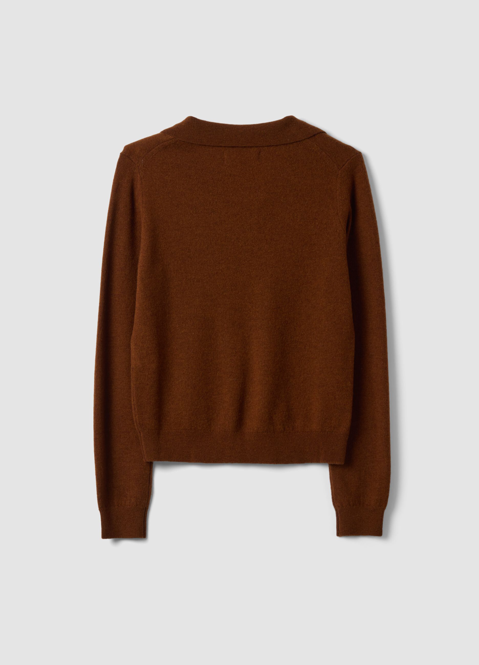 Brown pure wool polo-collar jumper