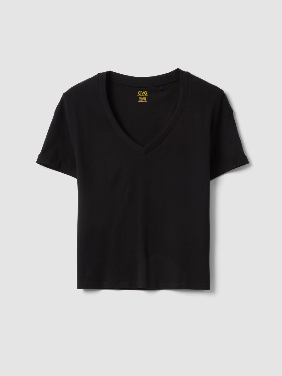 T-shirt in puro cotone nera relaxed fit con collo a V_4
