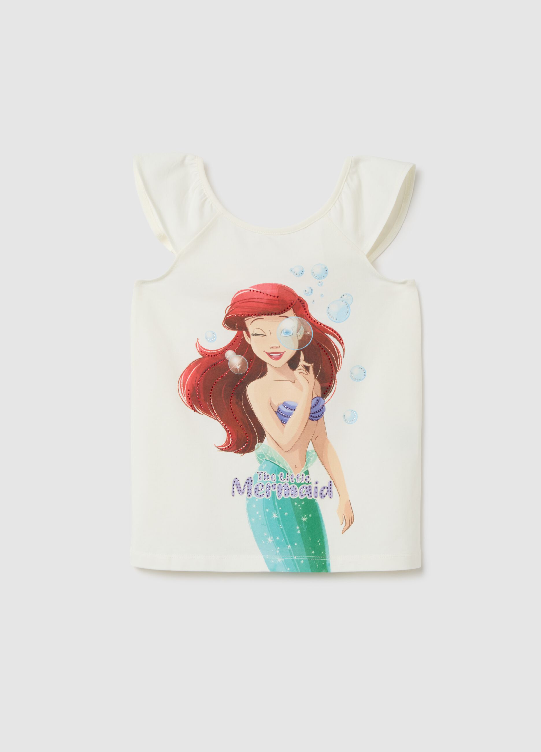 Top da bambina in cotone elasticizzato bianco con stampa Disney