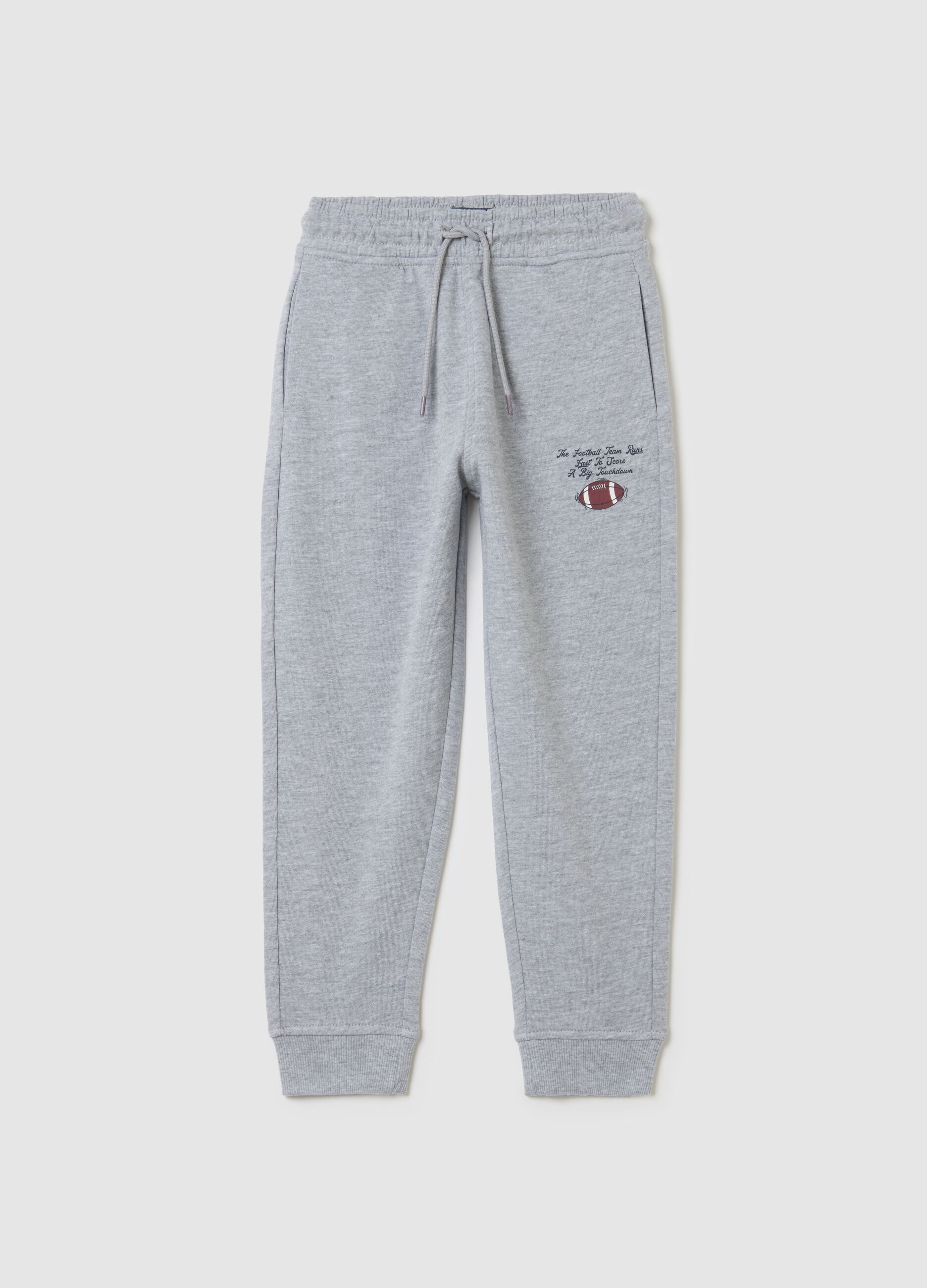 Children's grey regular fit pure cotton trousers with print