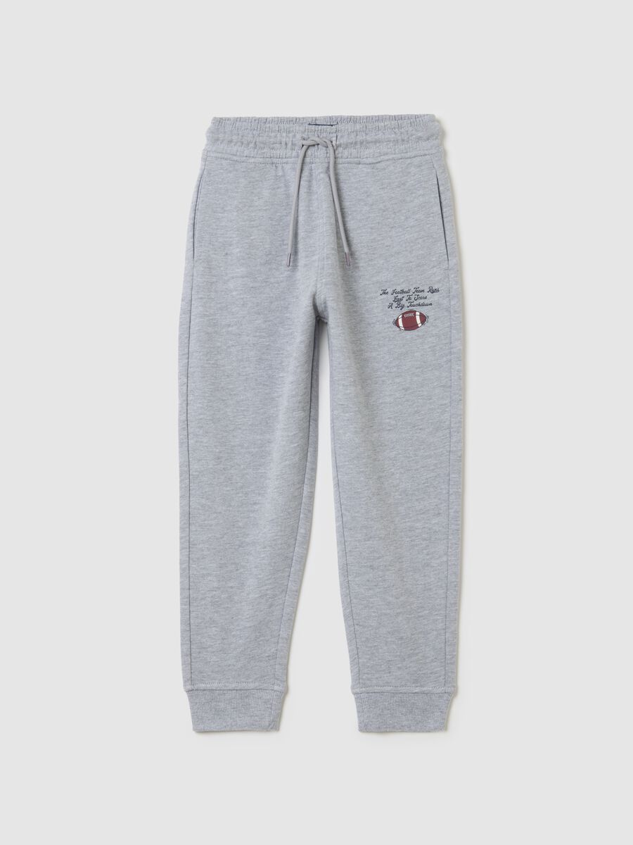 Children's grey regular fit pure cotton trousers with print_0
