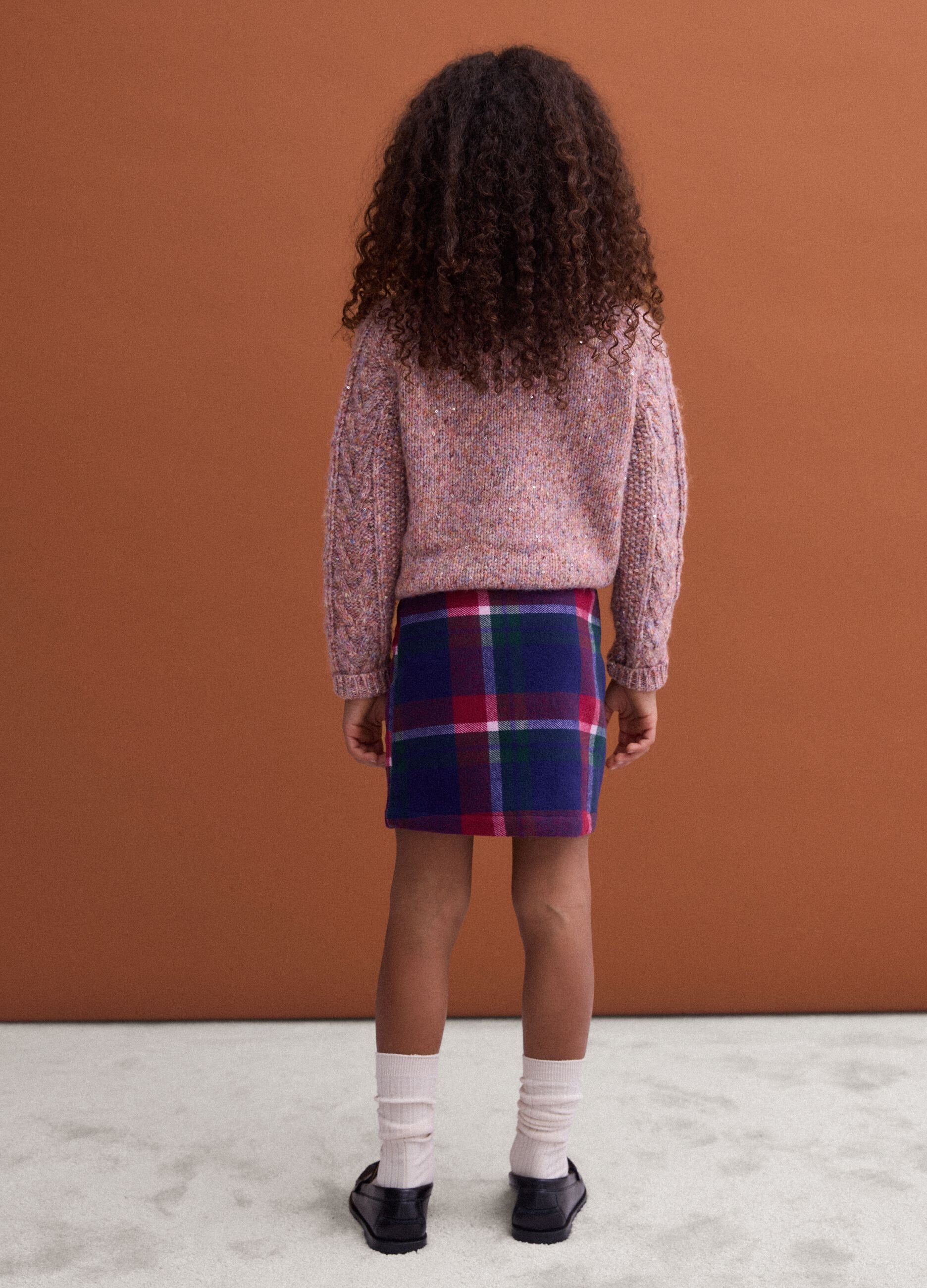 Regular-fit tartan check skirt in a wool and viscose blend