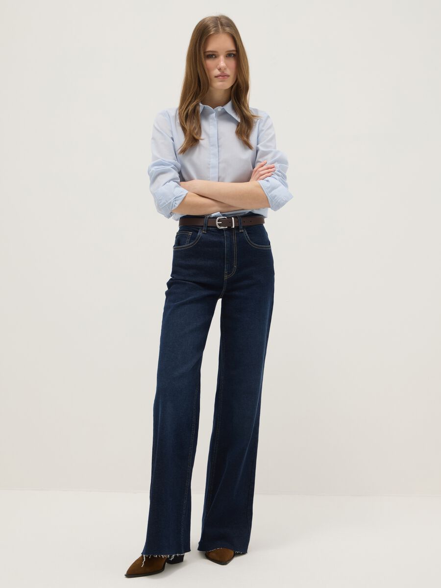 Multicolour striped cotton blend slim-fit shirt with classic collar_1