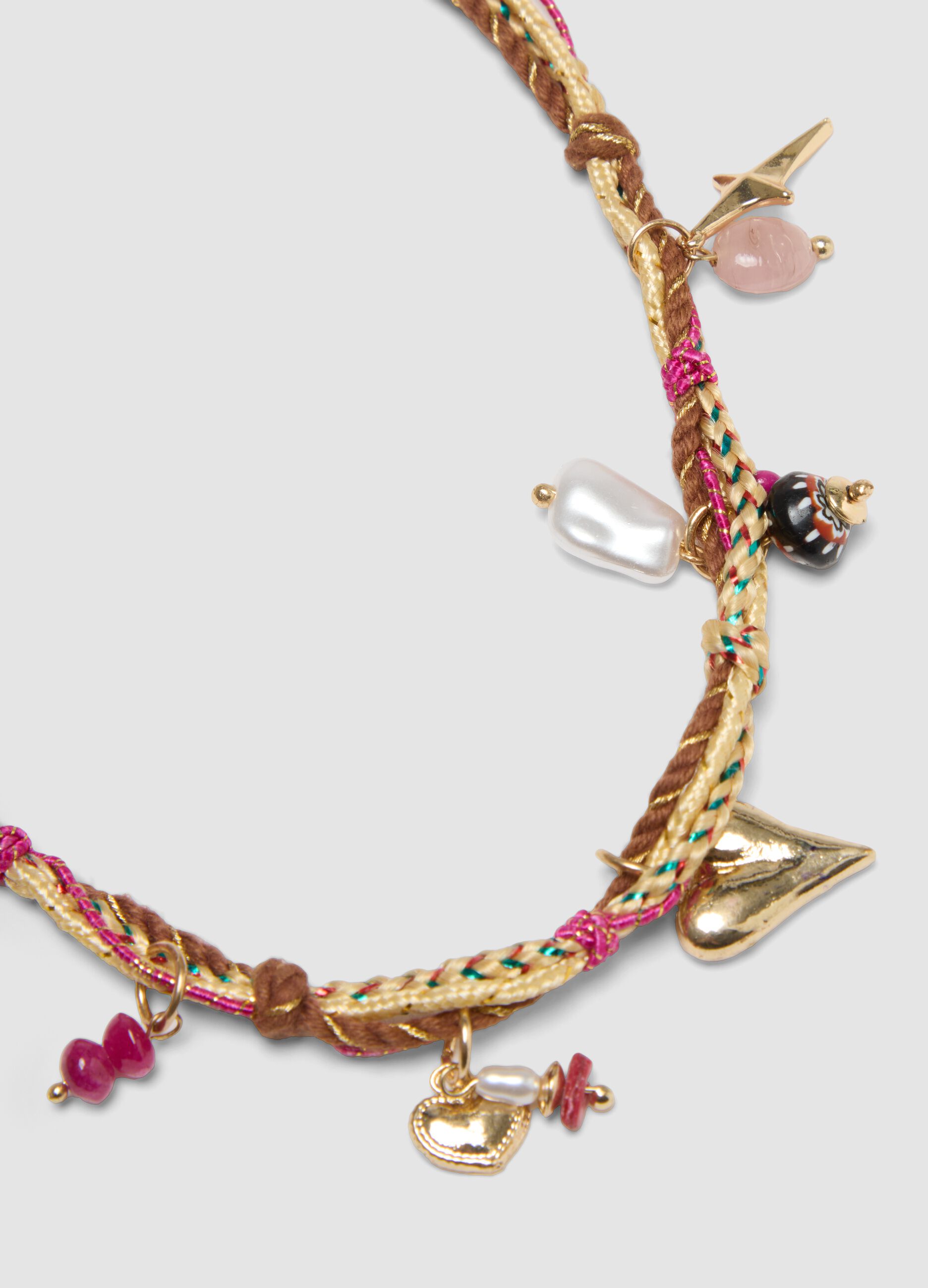 Multicolour necklace with gold-tone charms