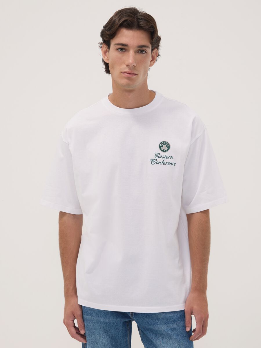 White pure cotton T-shirt with Celtics print_0