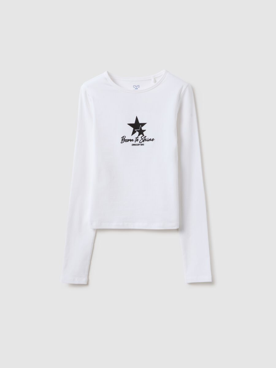 White stretch cotton slim fit girl's top with print_3