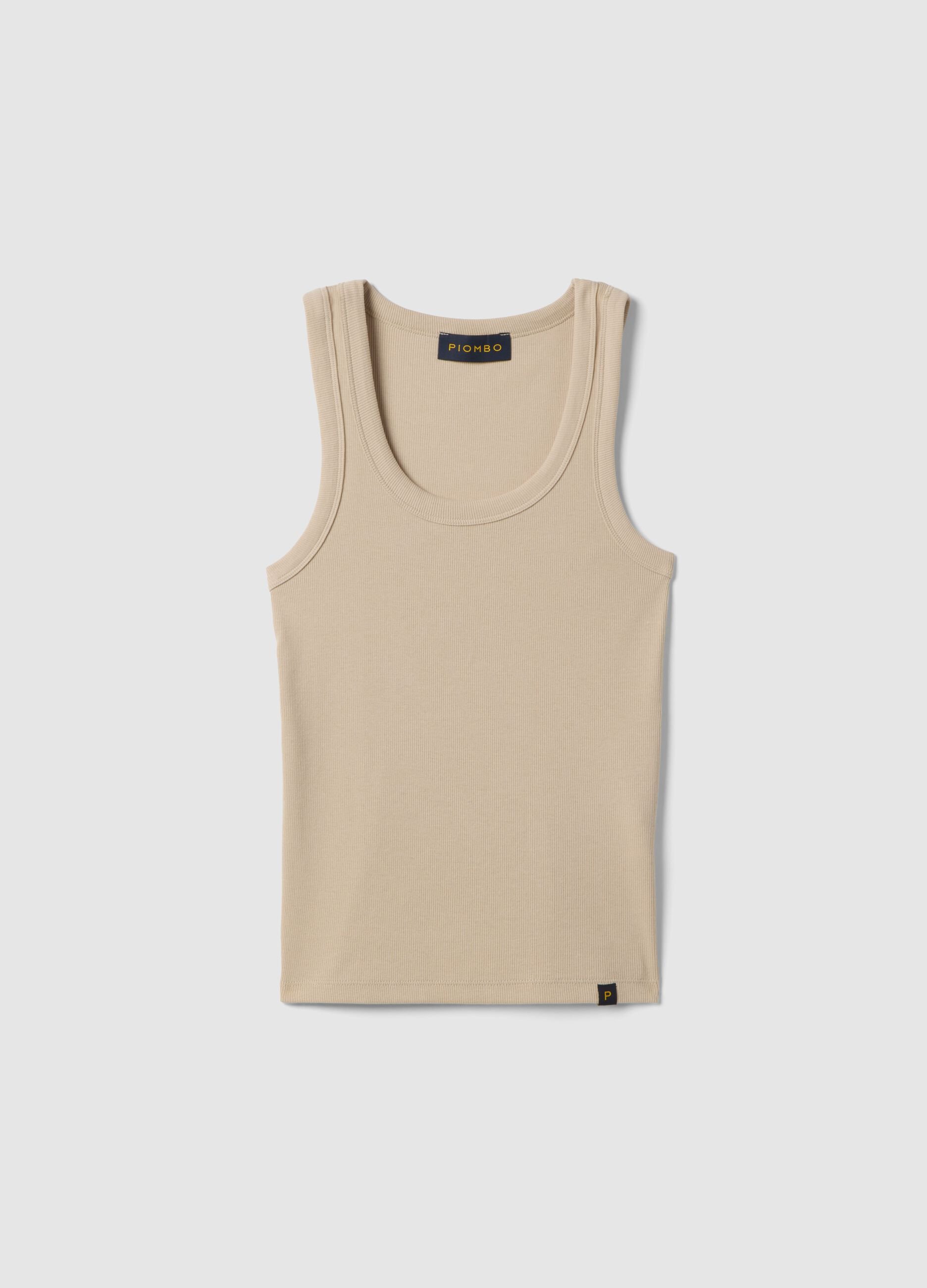 Beige stretch cotton regular-fit tank top
