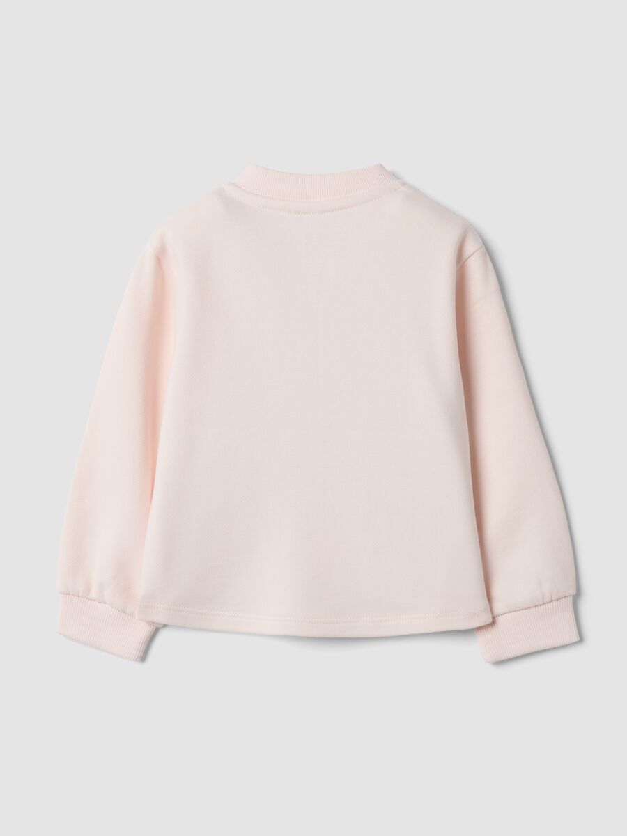 Pink pure cotton sweatshirt with crew neck and zip_1
