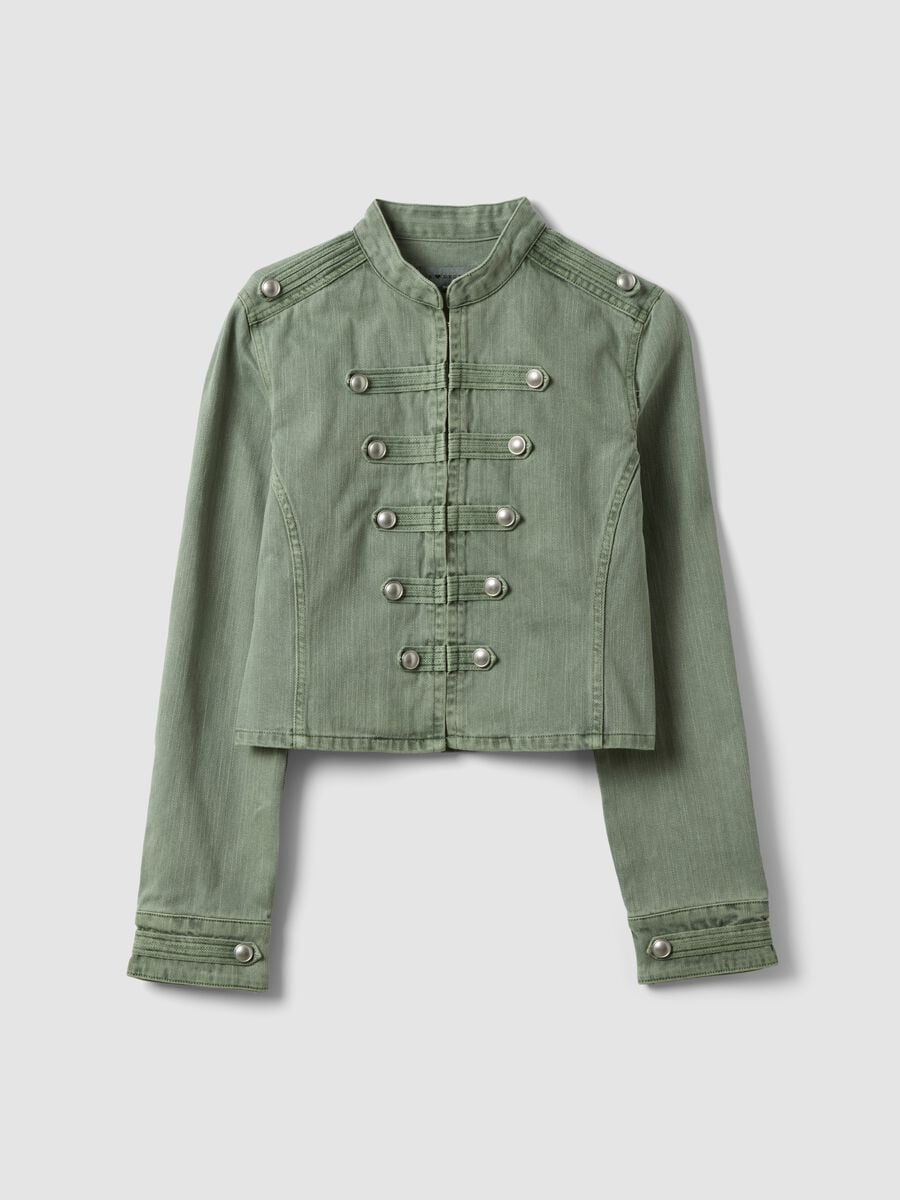 Giacca verde in puro cotone con bottoni nascosti slim fit_0